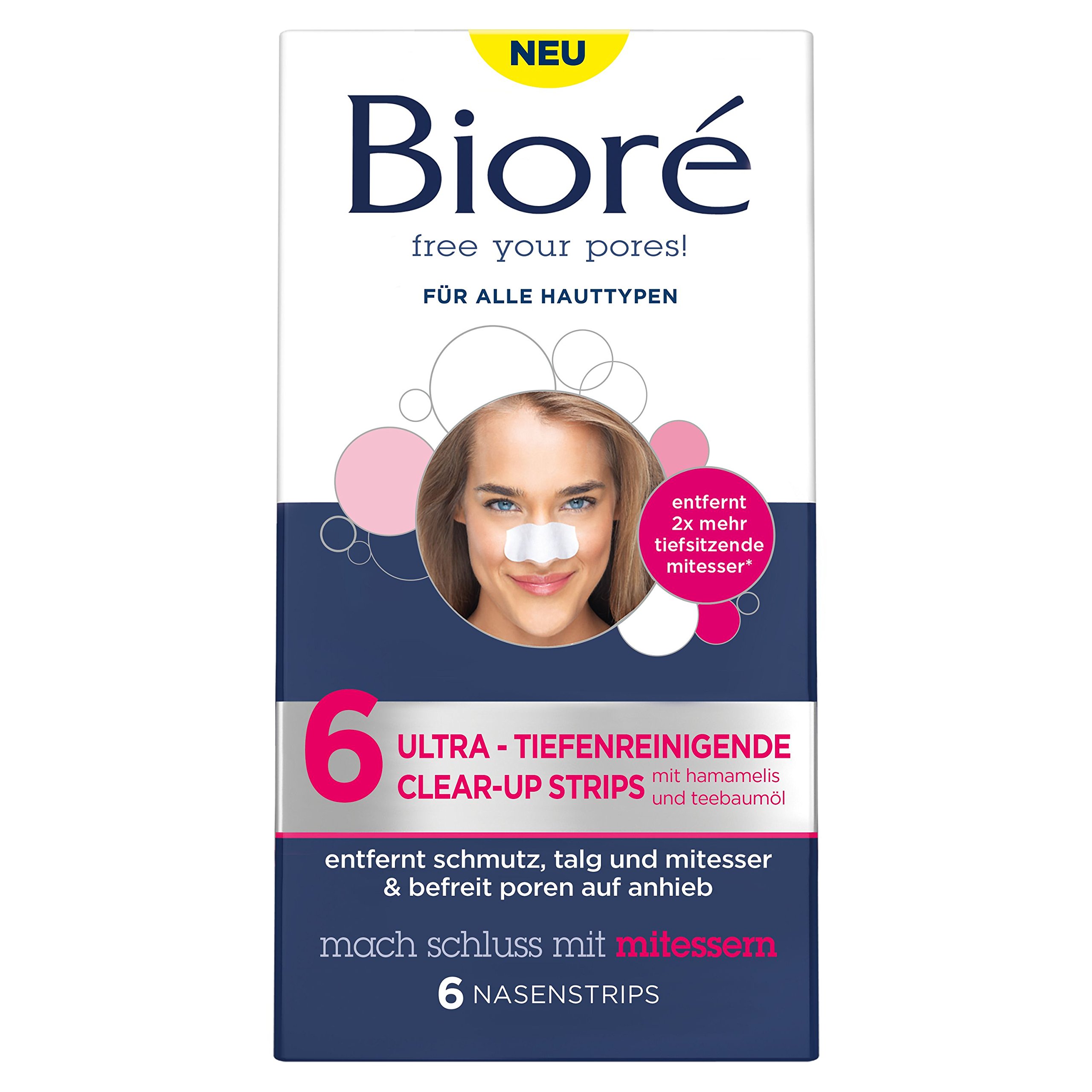 Bioré Ultra tiefenreinigende Clear-Up Strips mit Hamamelis und Teebaumöl (1 x 6 Stück)