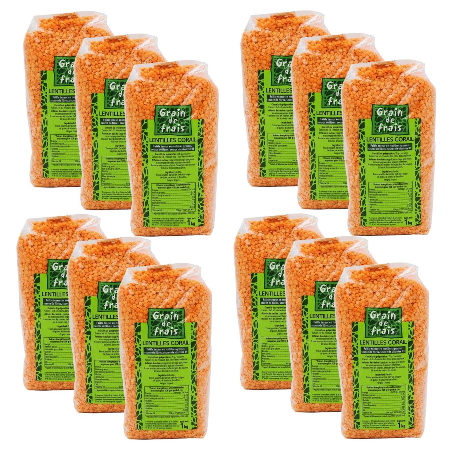 Lote de 12 lentes de coral – grano fresco – paquete de 1 kg