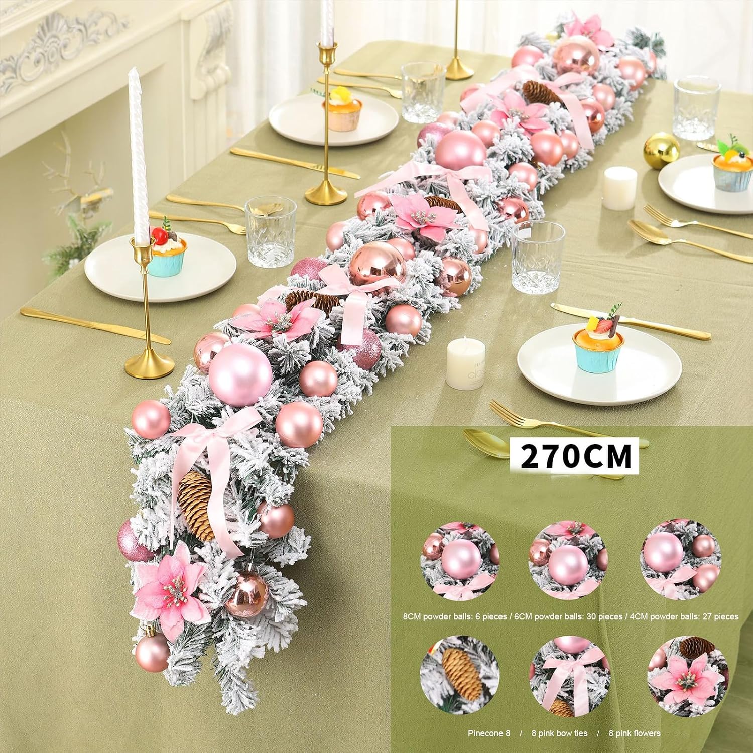 Elegant Christmas Wreath with Pinecones Hanging Wreath Flocking Pine Foliages Charm for Door Festival Display Realistic Pine Garlands for Home Decors
