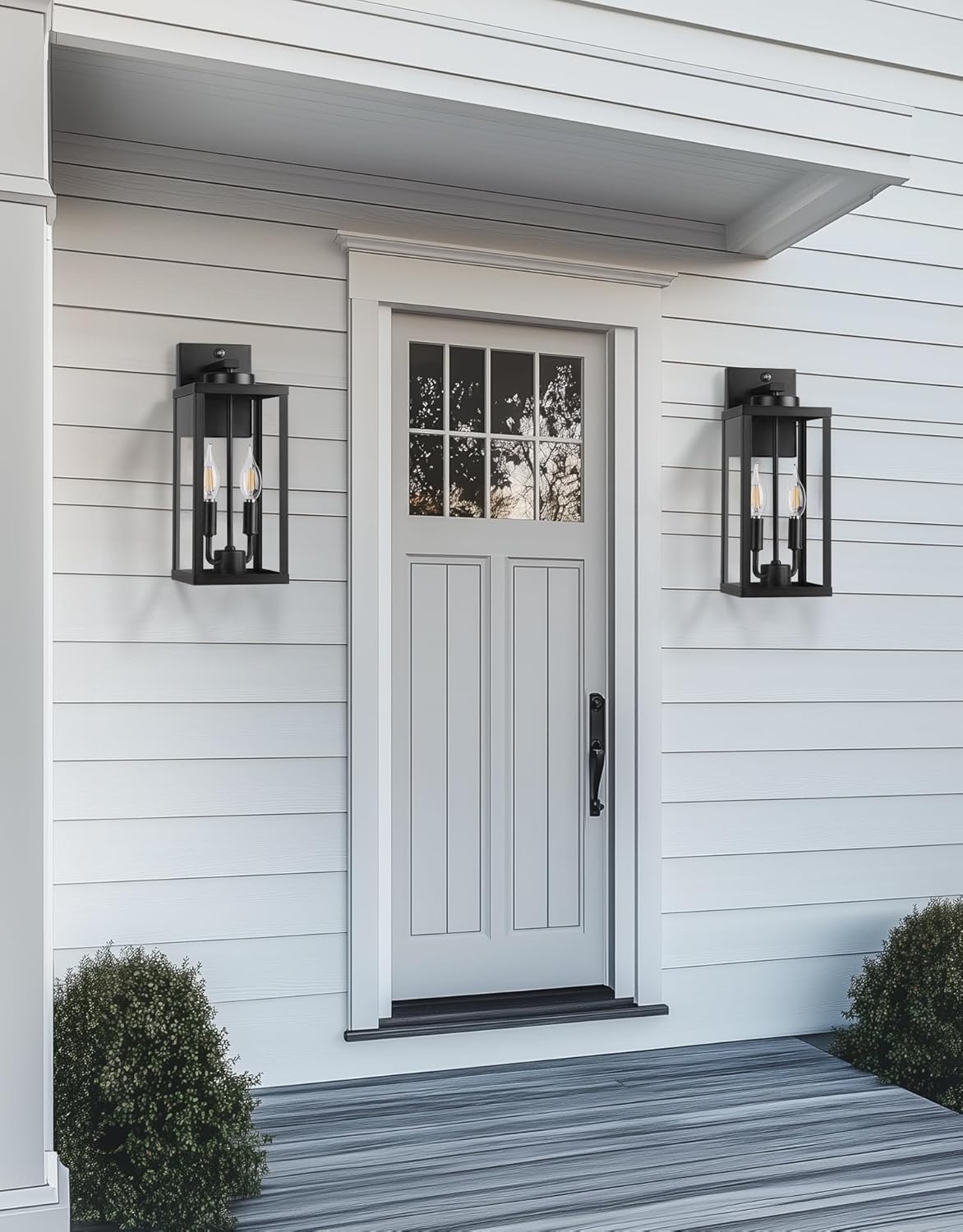 PARTPHONER Dusk to Dawn Outdoor Wall Sconce 2-Light, Transitional Wall Lantern Tall Wall Lamp, Waterproof Exterior Lighting Fixture with E12 Base Outside Lights for House Porch Garage, Black 2 Pack