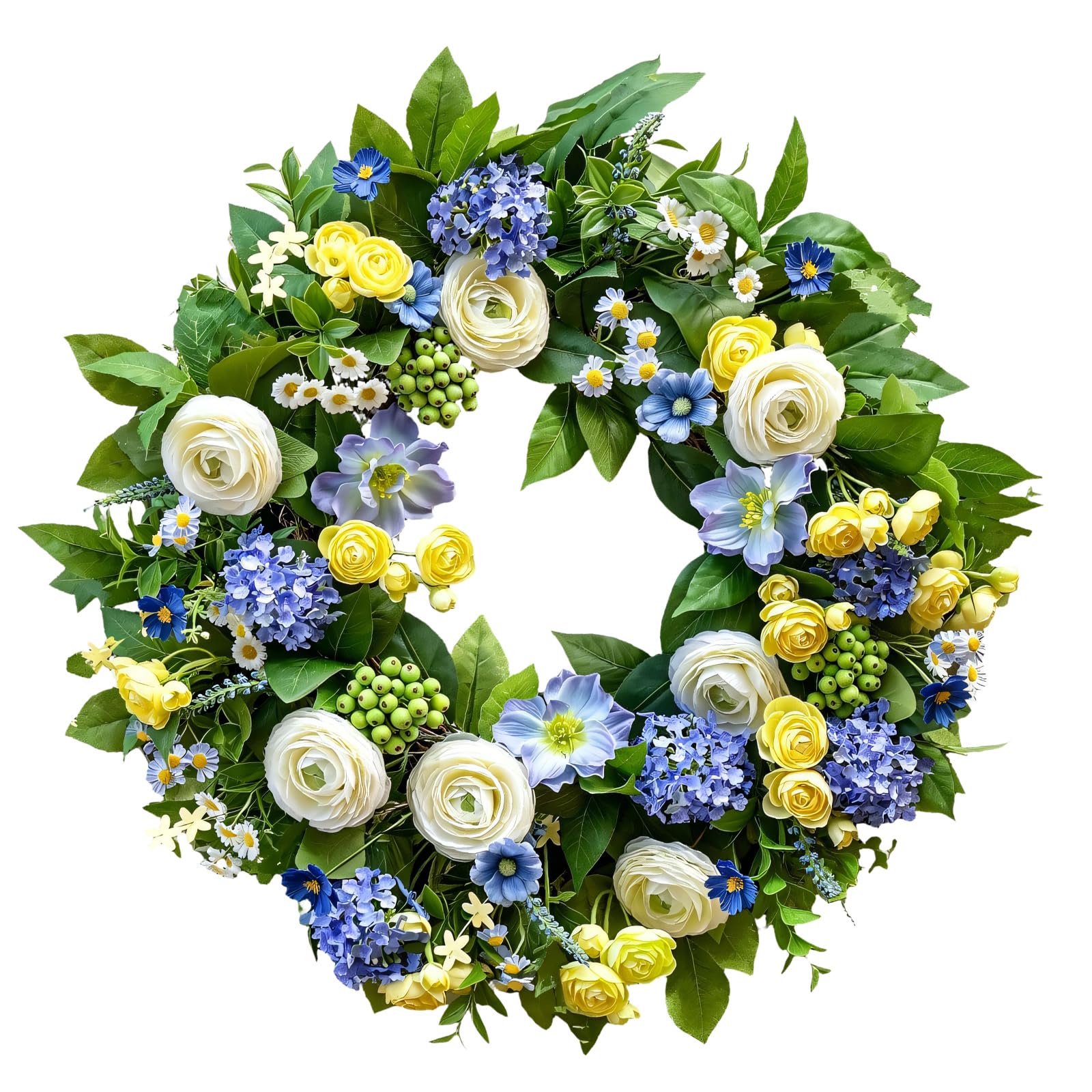 Kalttoy Cloth Peony Hydrangeas Flower Wreath 24 Inches Round Holiday Door Garlands for Holiday Celebrations Hydrangeas Wreath Decoration