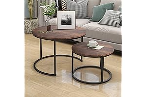 HOJINLINERO Industrial Round Coffee Table Set of 2 End Table for Living Room,Stacking Side Tables