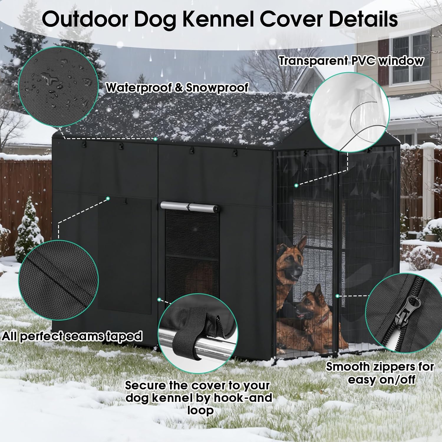 8'D x 4'W x 6'H Outdoor Dog Kennel Cover for Outside Dog Kennel, Waterproof 1200D Full Coverage Enclosure Covers, Black, Only Cover (Large)