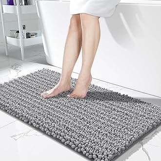 Yimobra Bathroom Runner Rug 55x24 Inch - Extra Long Non Slip Chenille Bath Mat, Soft & Absorbent, Machine Washable Shaggy Hallway Carpet for Vanity Tub Shower, Gray Home Decor Accessories