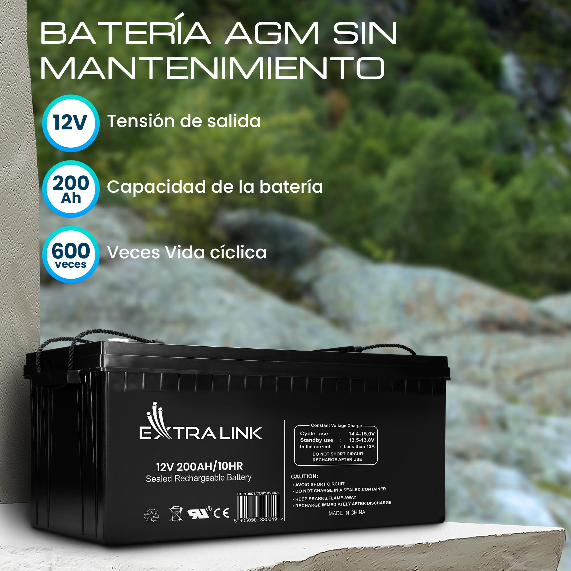 EXTRALINK Batería AGM 12V 200Ah - sin mantenimiento, sellada, de ciclo profundo - batería de larga duración para solar, autocaravanas, SAI, sistemas autónomos y batería coche