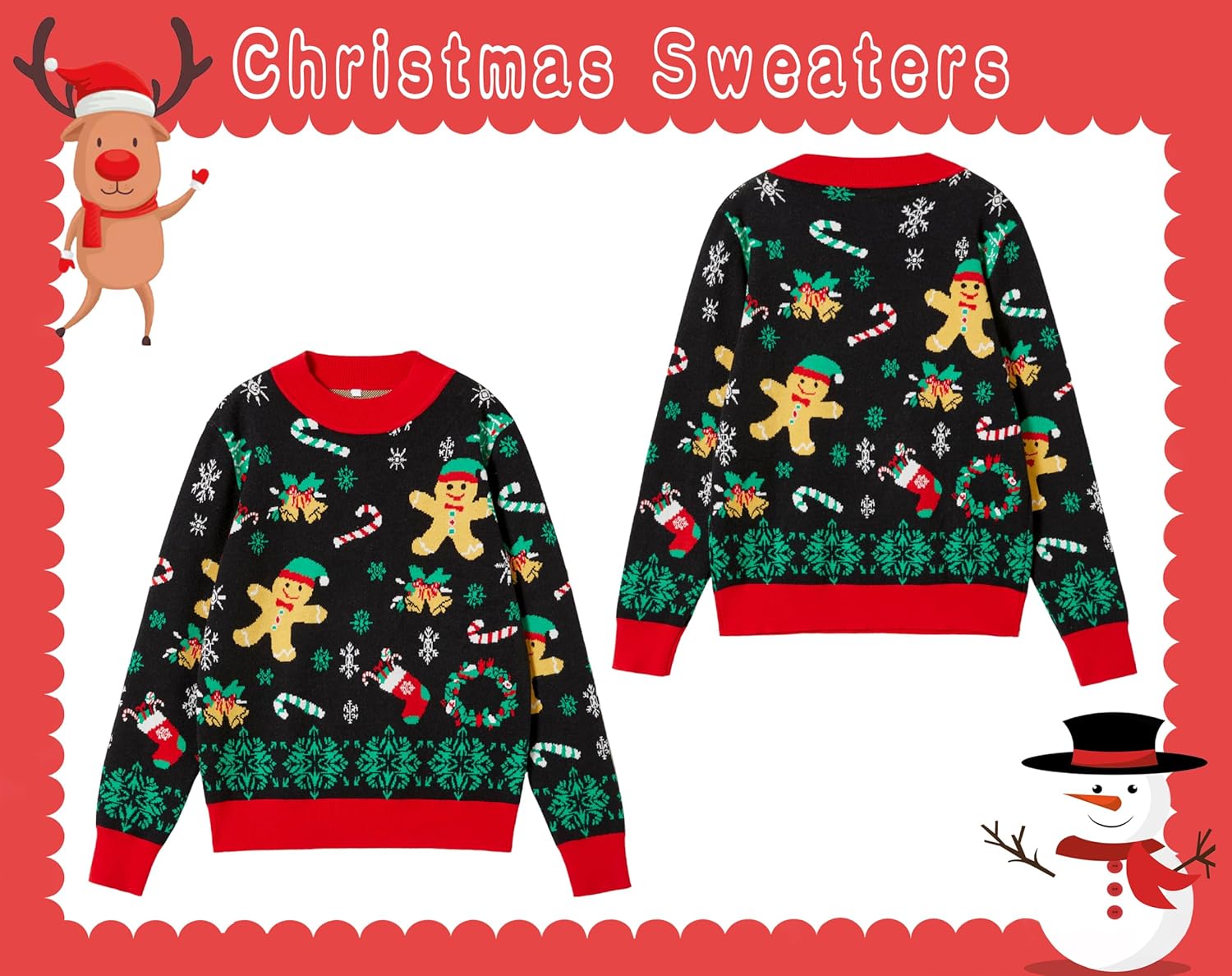 dressfan Unisex Funny Christmas Sweaters Xmas Family Matching Sweater Knit Pullover Crew Neck Long Sleeve for Women & Men