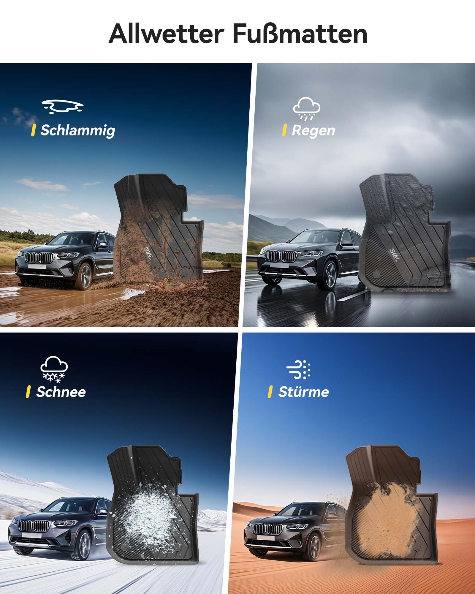3W für BMW X1 U11 2023-2026 Fußmatten & Kofferraumwanne, Antirutsch Zubehör | Nicht für xDrive25e Hybrid | TPE Thorex™ Allwetter | 3D Maßgeschneiderte Passform | Hundefreundlich | Wasserdicht & Kratzfest