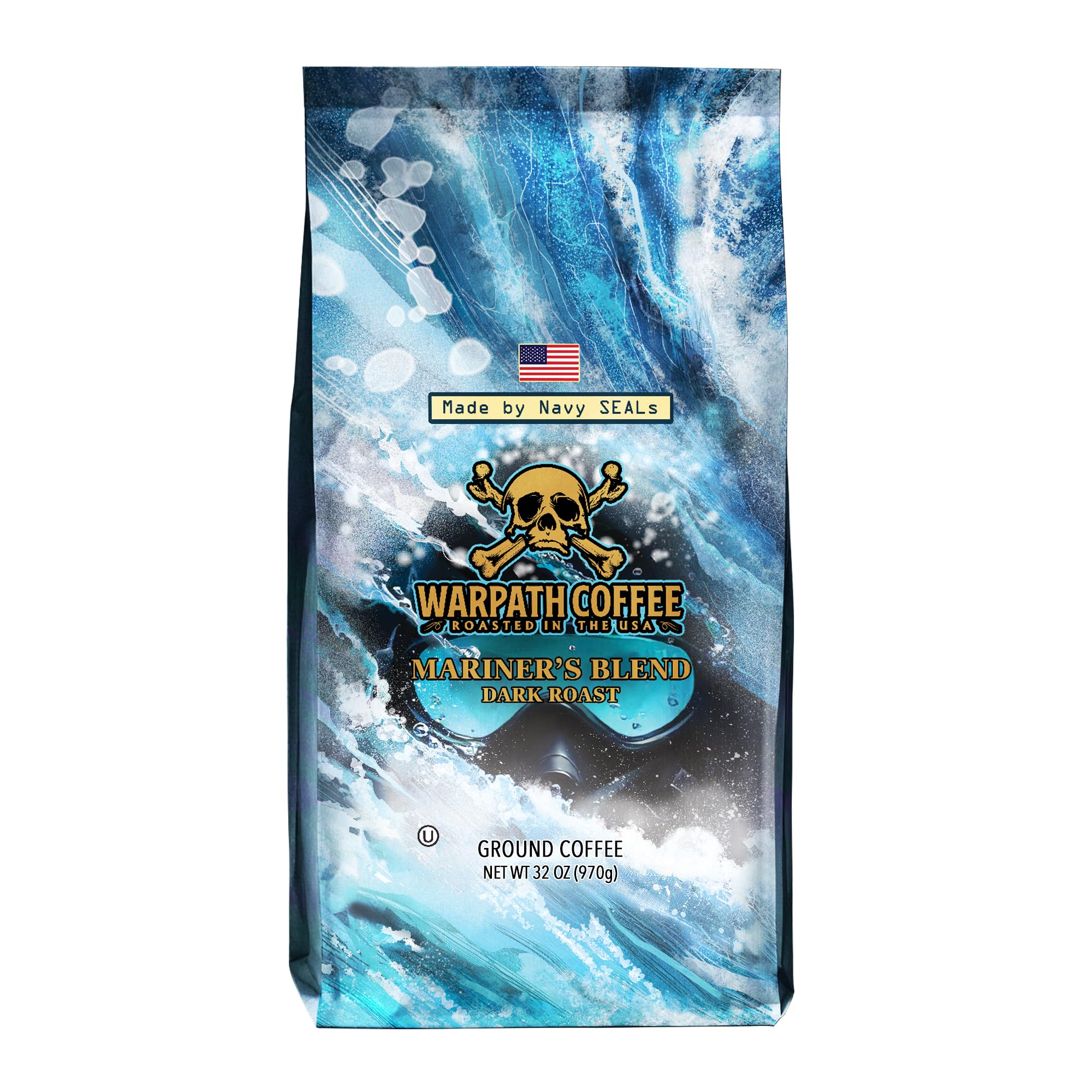 Warpath Coffee Ground Coffee Dark Roast, Mariner's Blend, High Caffeine, Extra Strong Roasted 100% Arabica Coffee Ground Beans, Rich Aroma,