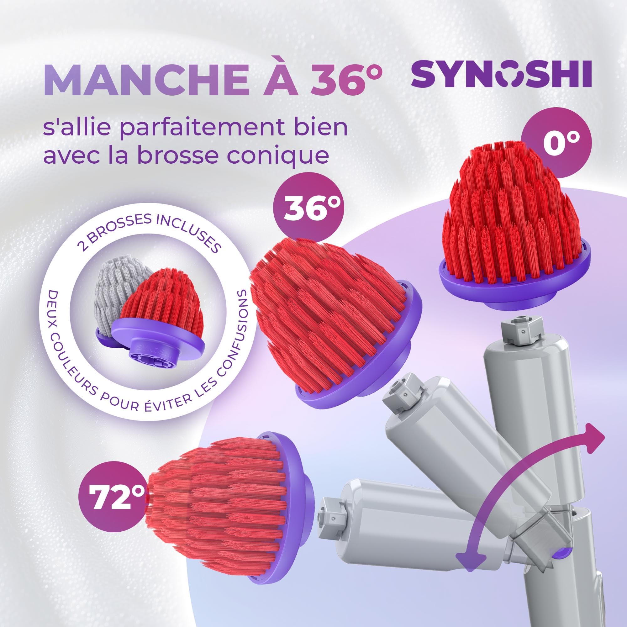 Synoshi Pro Kit Brosse Électrique Rotative avec Accessoires Salle de Bain | Inclut brosse ronde, 2 brosses coniques, éponge magique, poignée d'extension, Sans fil, rechargeable