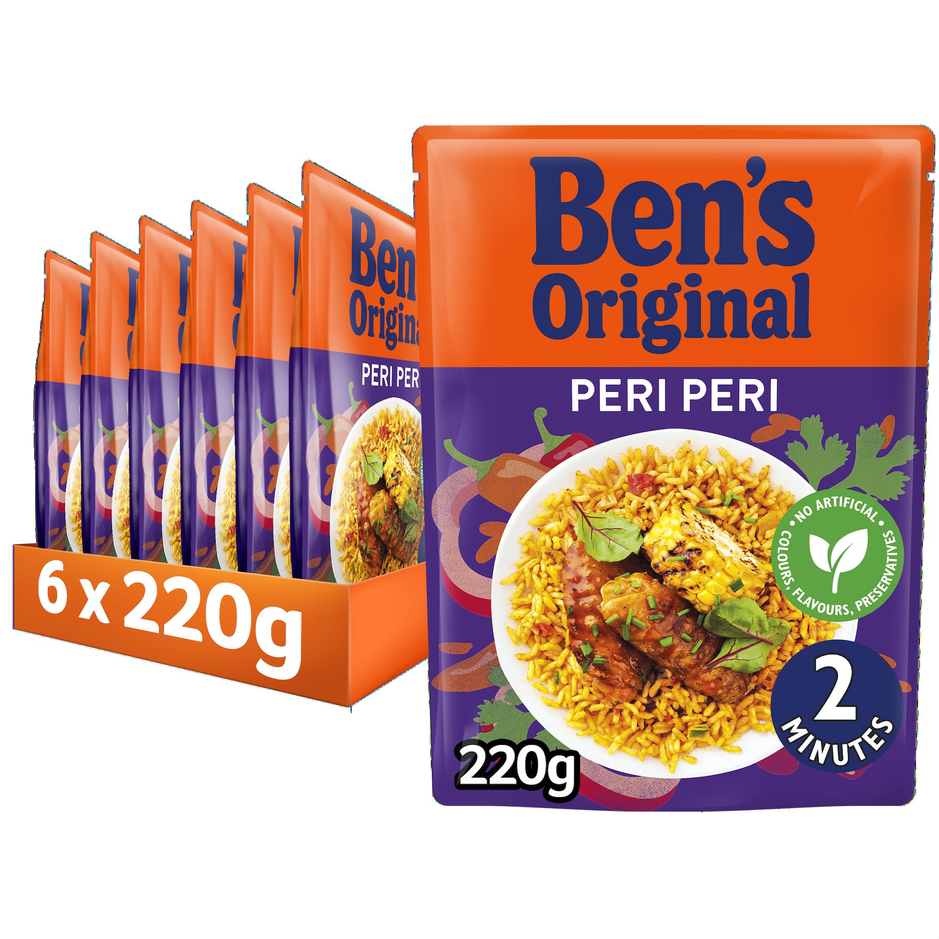 BEN'S ORIGINAL Peri Peri Microwave Rice, Bulk Multipack 6 x 220g pouches