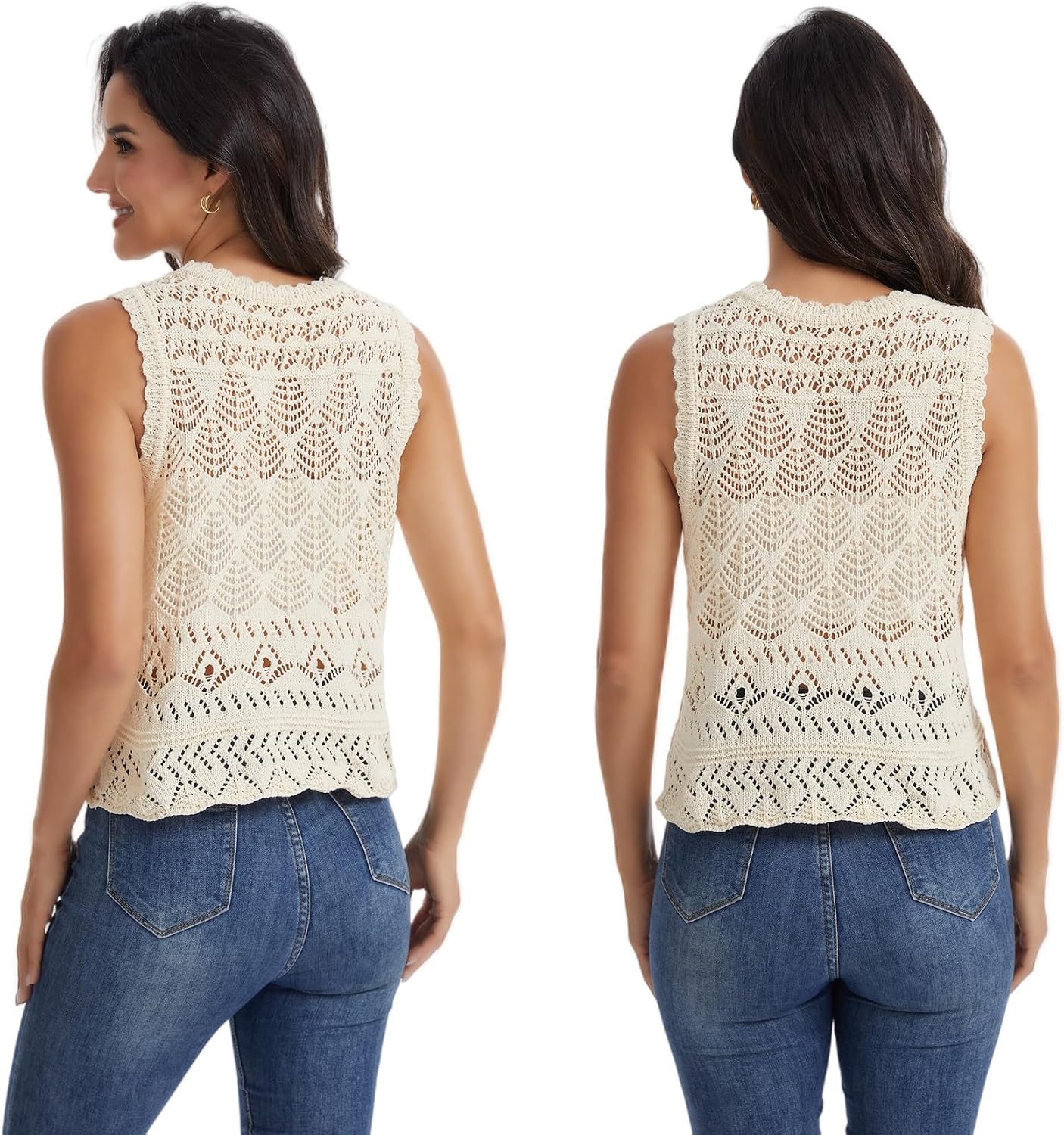 Sweater Crochet Tops Vest Tank for Women Casual Boho Knit Tank Tops Hollow Out Cover Ups Sleeveless Scoop Neck