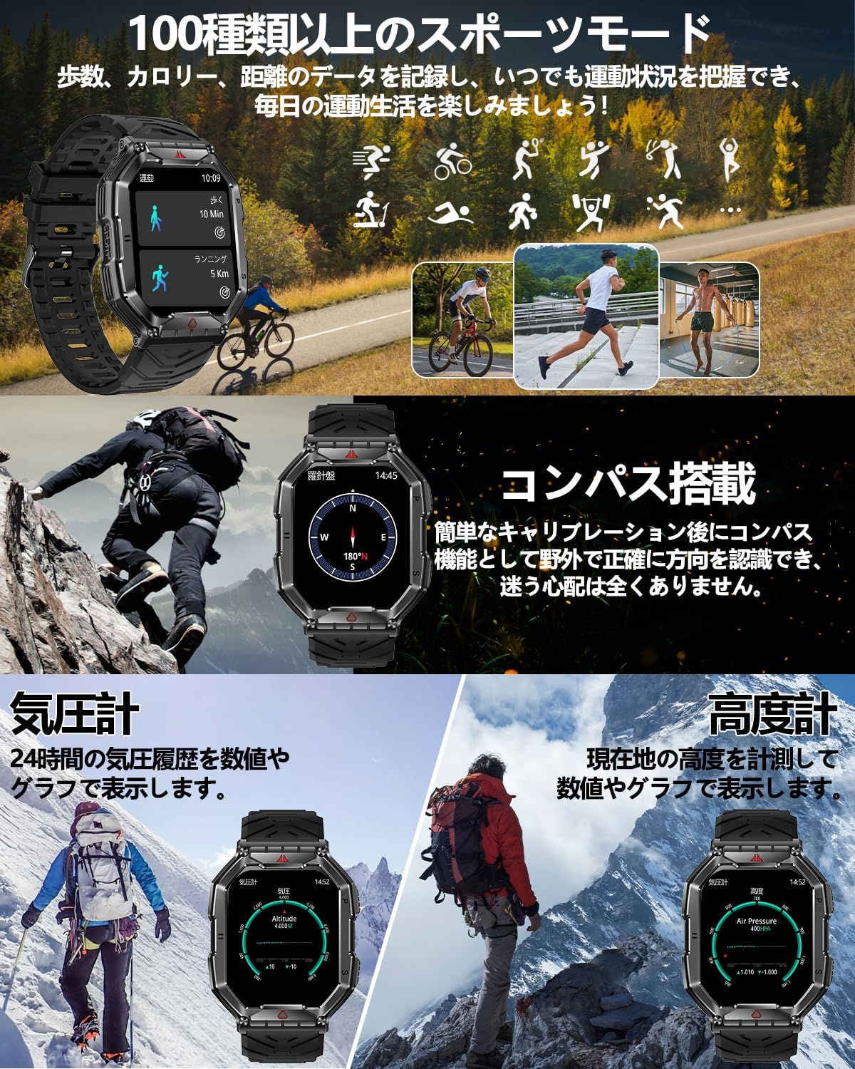 スマートウォッチ 2.1インチ超大画面【2025改良新型 2種バンド付き 腕の懐中電灯 軍用規格】Bluetooth5.3通話 コン スマートウォッチ  通話機能付き 2.1インチ大画面 Bluetooth 6.0 マルチ運動モード 心拍数/血圧/血中酸素濃度測定  ios/Android適用【PL保険加入済み製品 ...