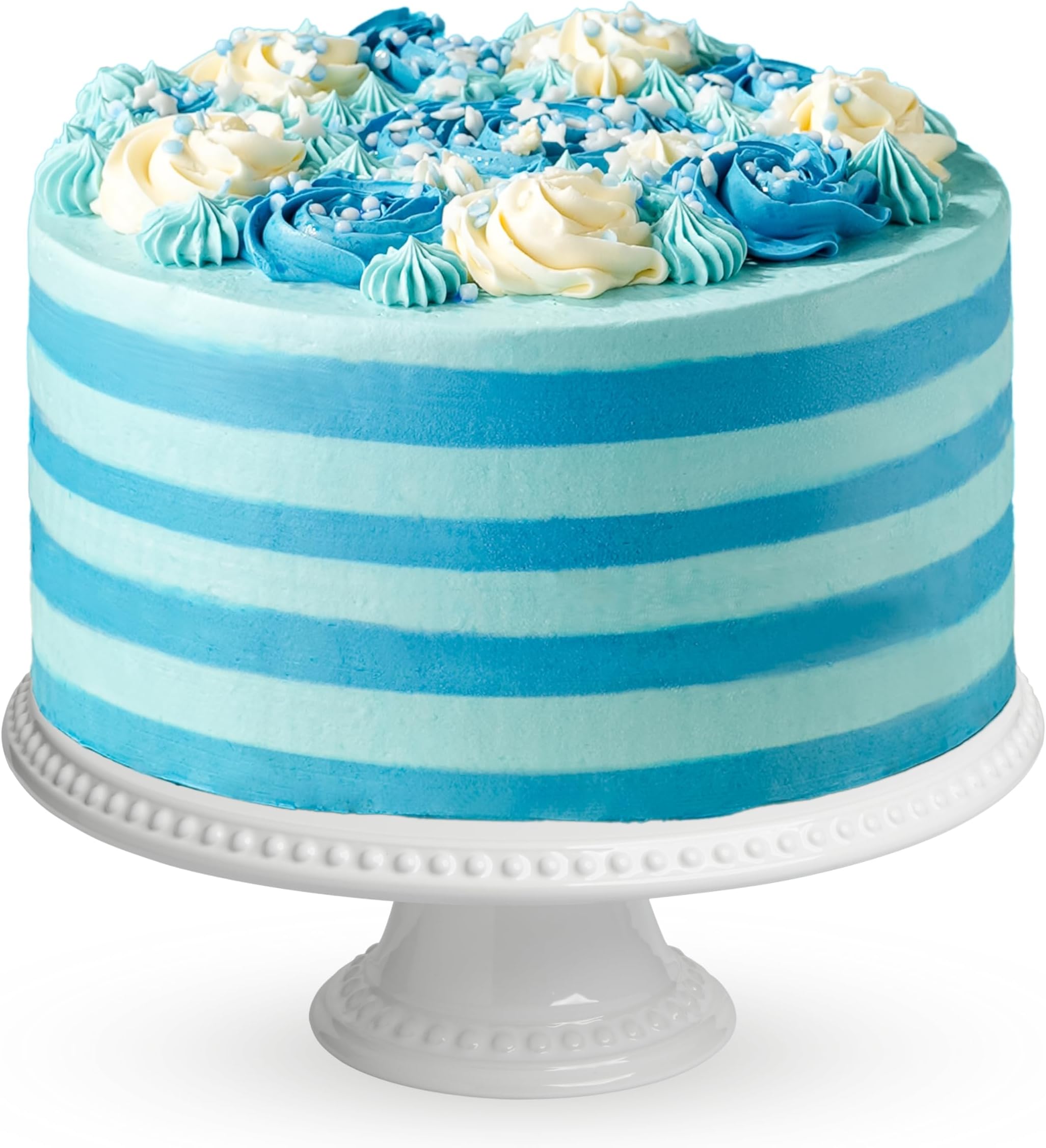 Blue Candy Stripe Cake 6" - 14 Portions - Fluffy Sponge with Raspberry Jam and Fresh Cream - Baby Shower, Christening, Boys Birthday Cake Delivery
