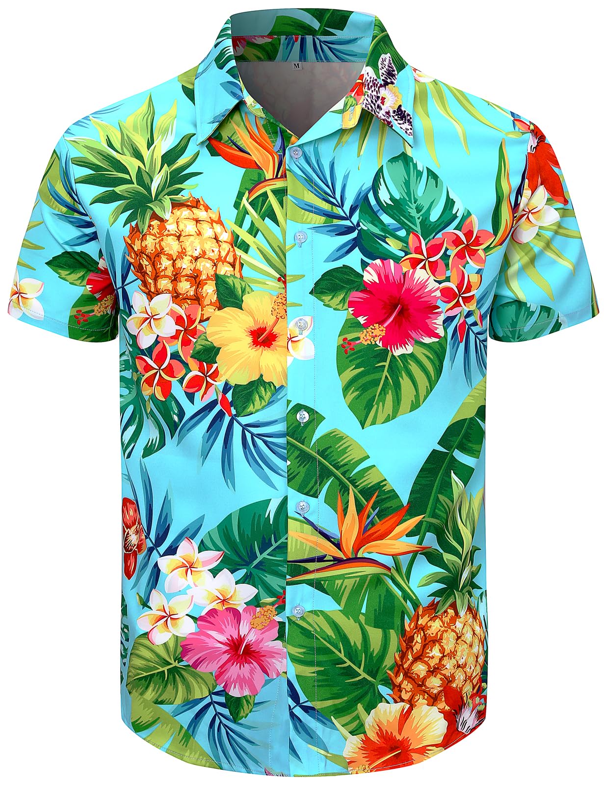 Fashonal Men's Hawaiian Shirt Button Down Tropical Beach Short Sleeve Aloha Shirt, Pineapple Pattern, XXL