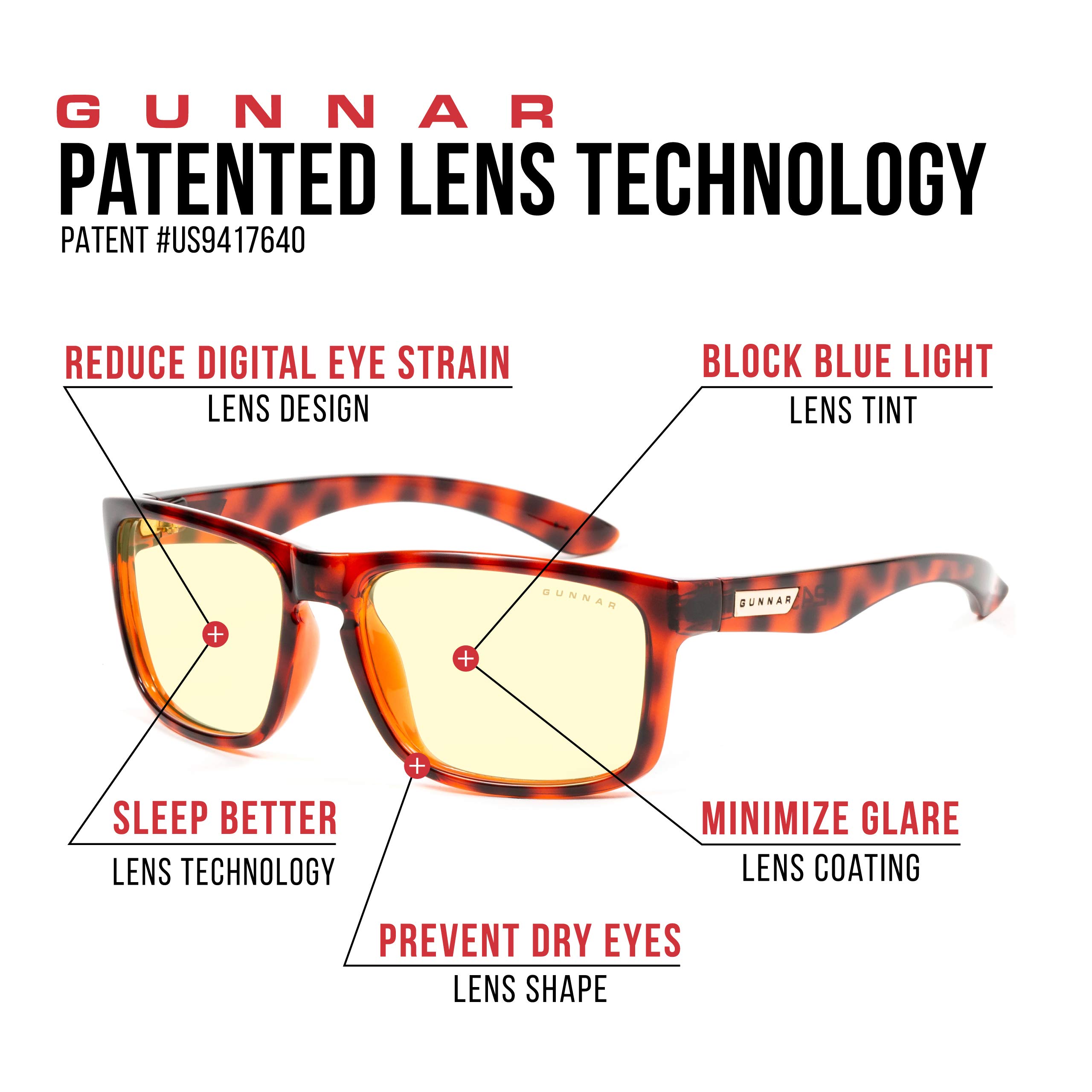 Gunnar Gaming- und Computerbrille - Intercept, Tortoise Rahmen, Amber Linsen - Blaulichtfilter Brille, Premium Blaufilter, UV-Schutz,