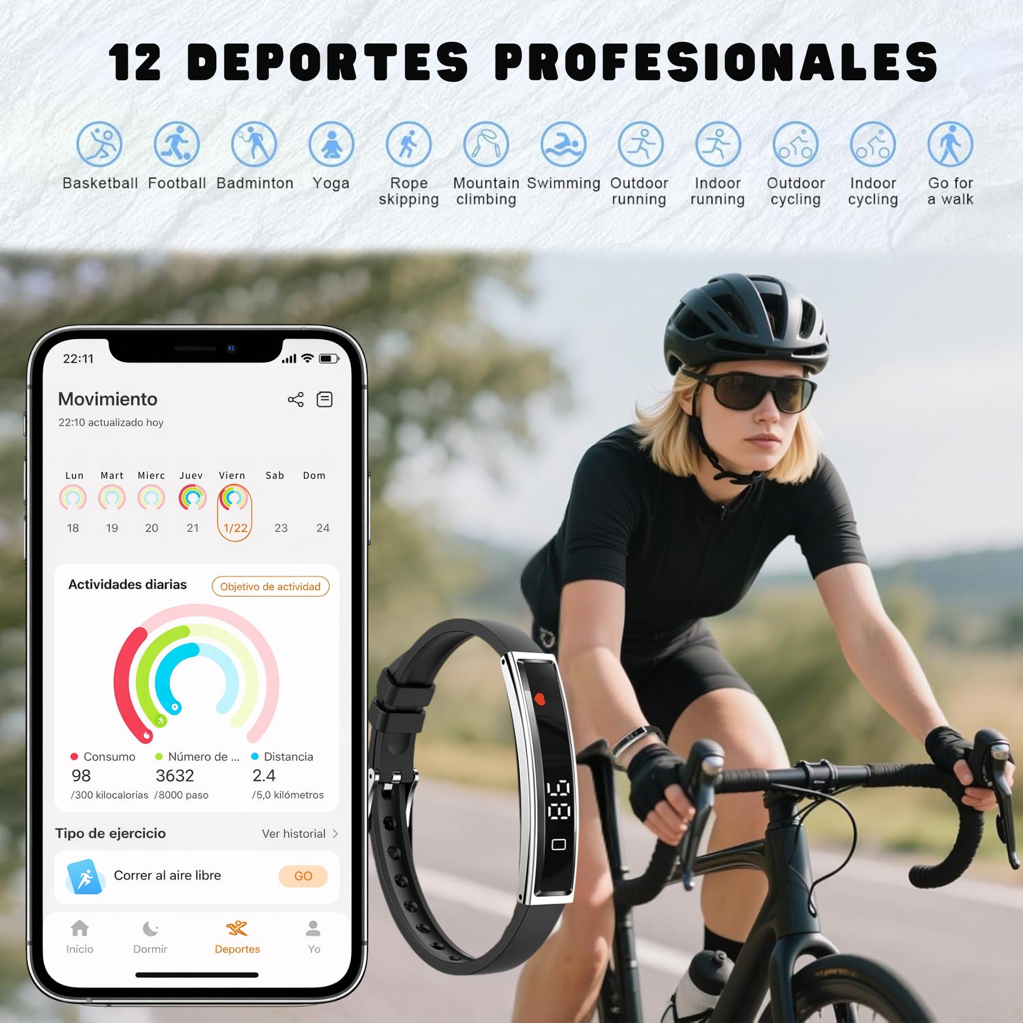 smartia – Pulsera Inteligente Ultrafina, Smart Band con Bluetooth Modelo 2026, Pulsera tracker de actividad y sueño, Seguimiento integral de tu salud, Band con pantalla táctil