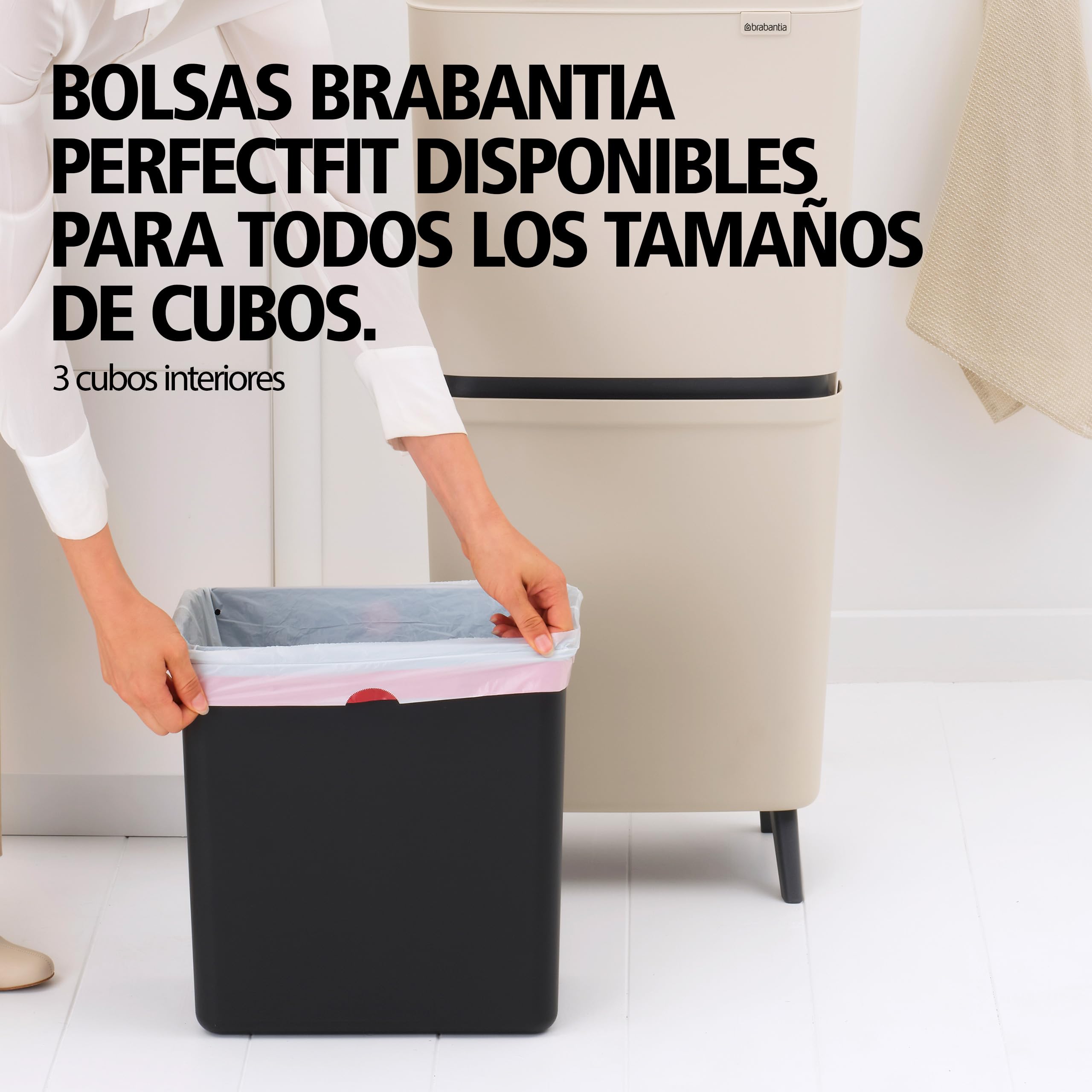Brabantia SortUp Hi 10+10+25L Cubo de basura cocina (Soft Beige), papelera reciclaje con cubos extraíbles, cubo de basura reciclaje alto y estrecho, con tapa de cierre suave