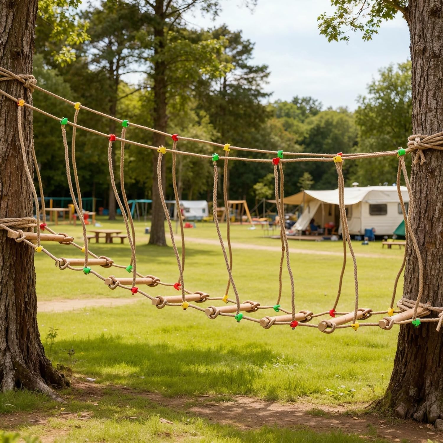 Goldmeet Outdoor Rope Bridge Ladder, 2M/6.56FT Climbing Rope Bridge for Outdoor Backyard Playground, Solid Wood Climbing Bridge Ladder for Equipment Sports Fitness Obstacle Training