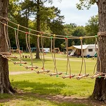 Goldmeet Outdoor Rope Bridge, 4M/13.12FT Climbing Rope Ladder for Backyard Playground, Solid Wood Climbing Ladder for Equipment Sports Fitness Obstacle Training