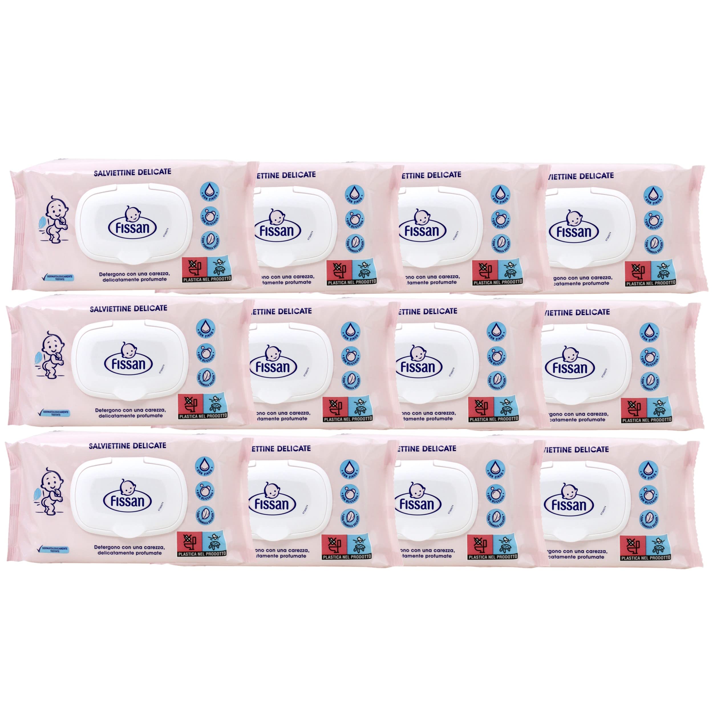 12 X Fissan Baby Salviettine Delicate Umidificate 65 PZ