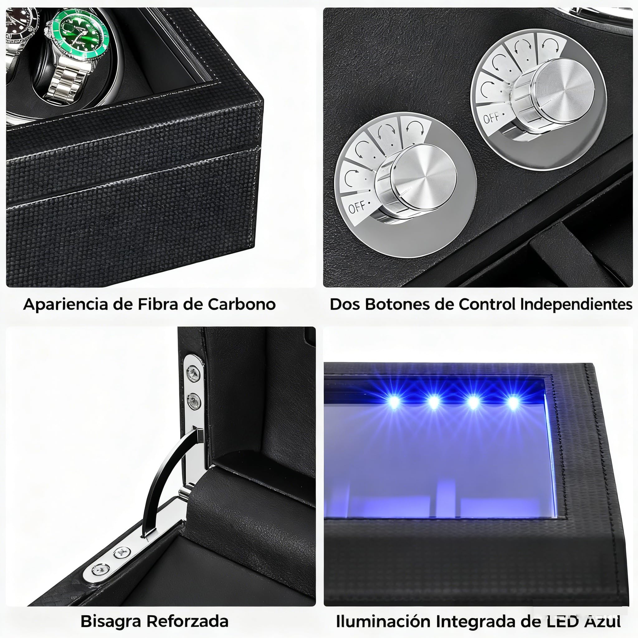 ANWBROAD 4 Bobinadoras de Reloj + 6 Unidades de Memoria Adicionales, Pivote de Reloj Automático, 4 Modos con Enrollador Automático Mabuchi súper Silencioso JWW002F