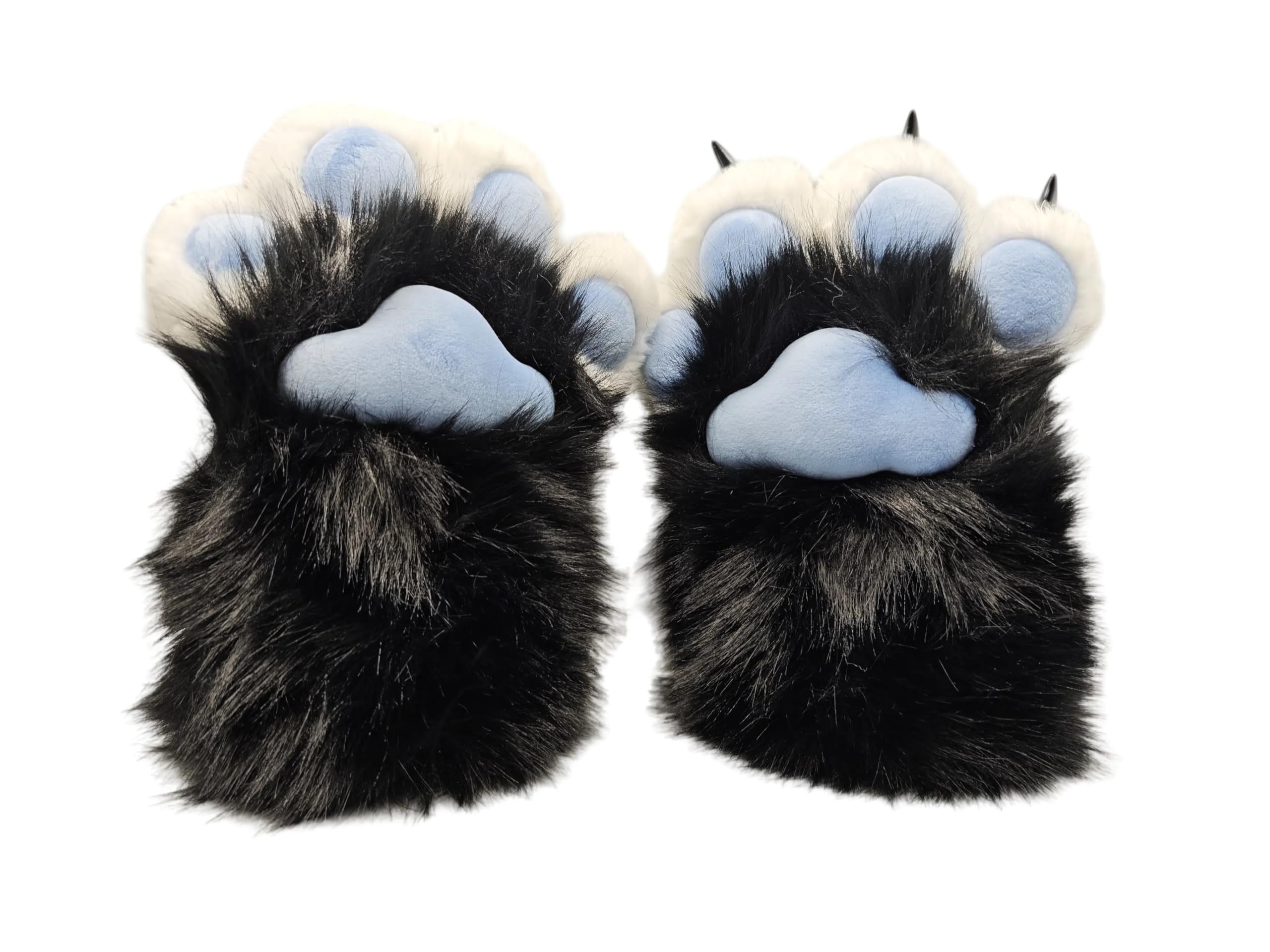 CKHOF Faux fur Furry costume Cat Claw Gloves Animal furry paws Cosplay Accessories cat costume adult (Blue&Black, one size)