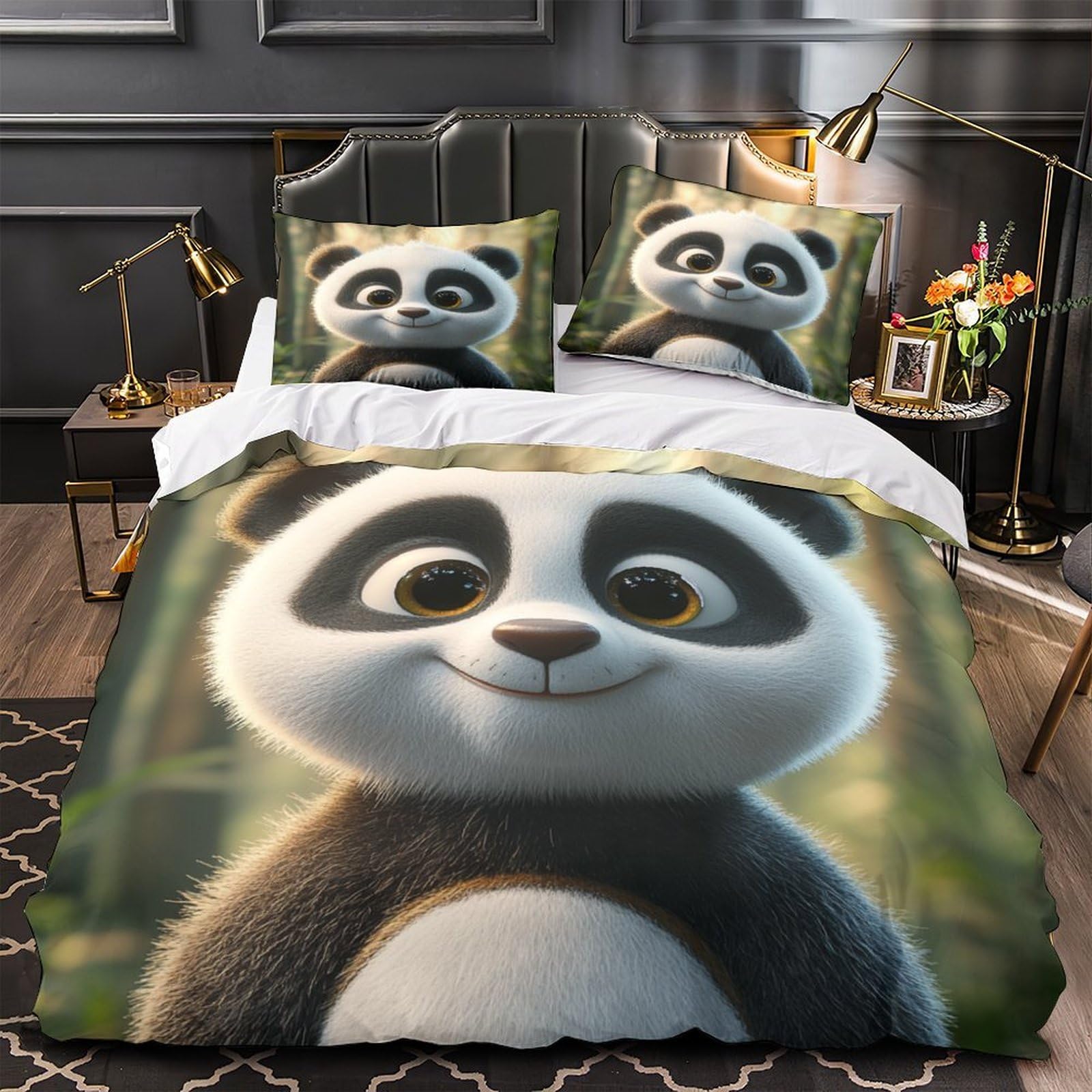 Drap de couette panda 3D en microfibre premium parure déco de lit