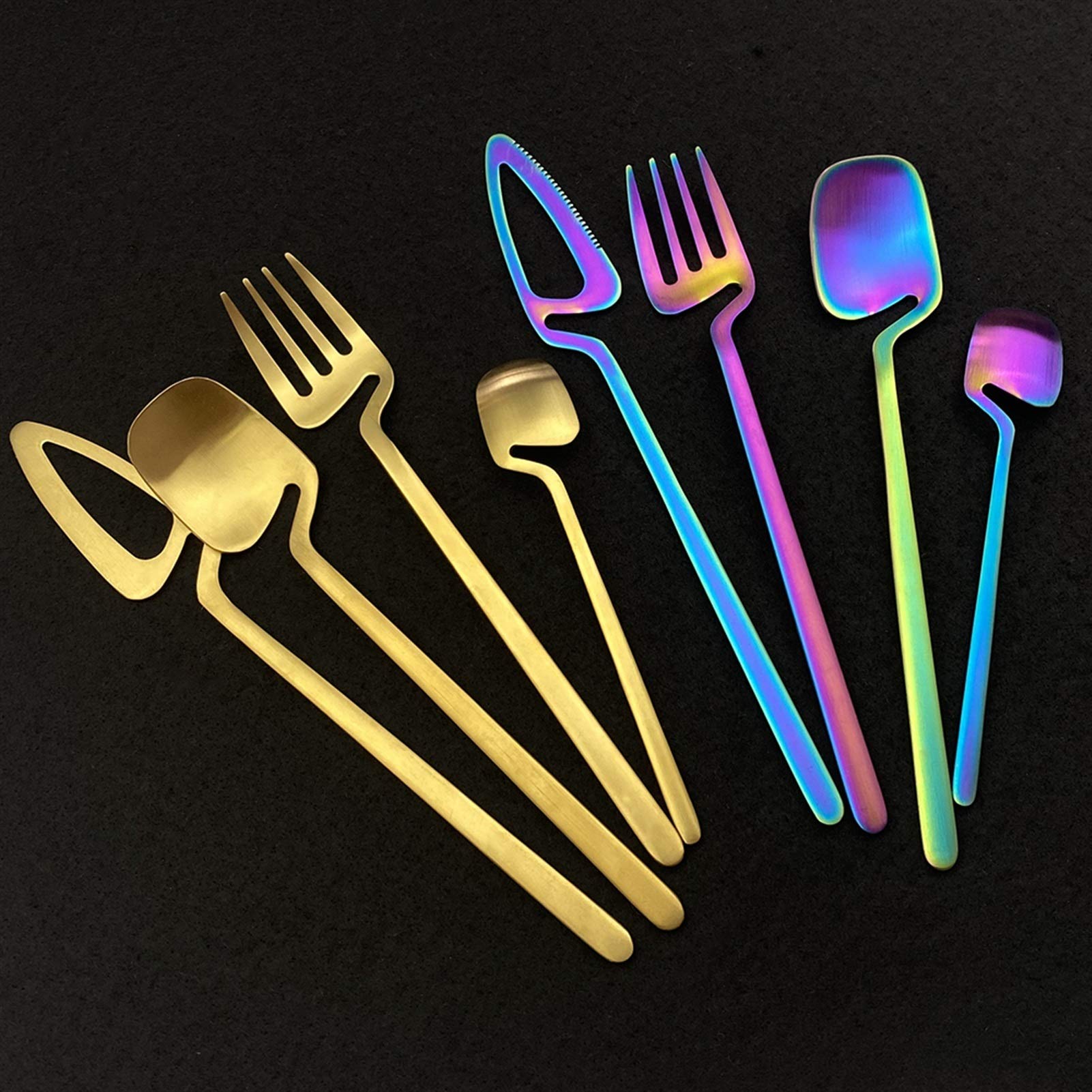 Schwarz Matte 24 stücke Besteck Besteck Set Edelstahl Geschirr Set Gabel Kaffee Löffel Besteck Set Küche Geschirr essgeschirr (Color : Silver)