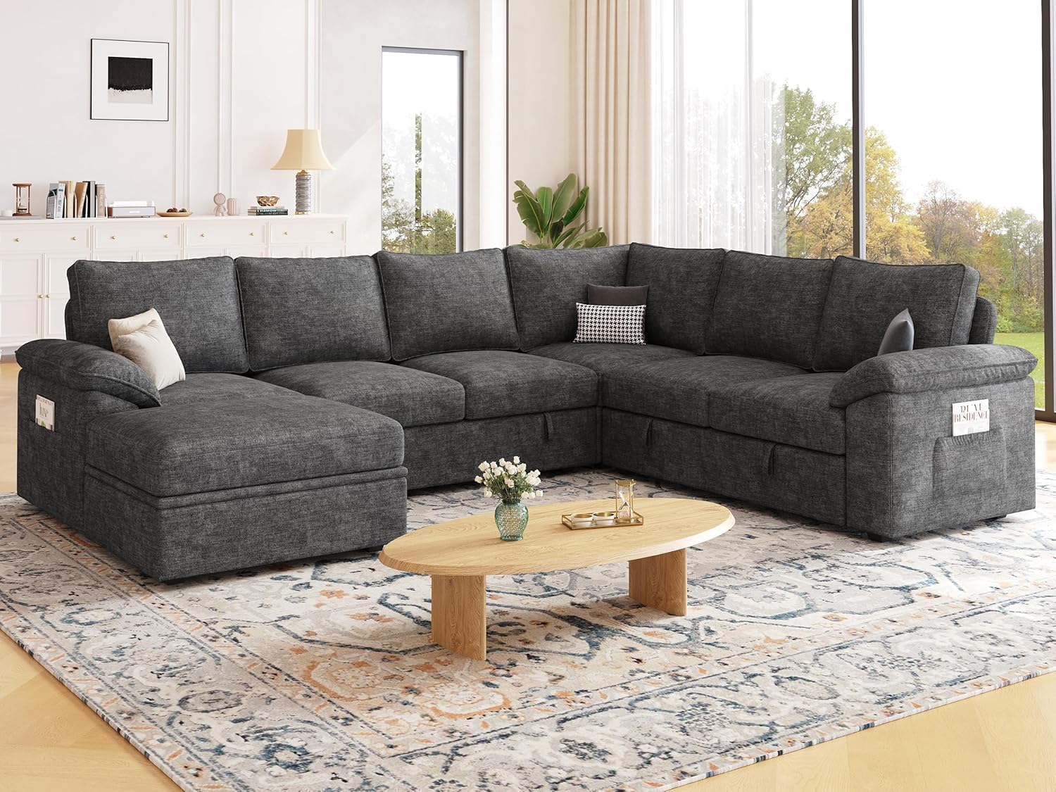 Modular Sectional Sofa 110.6" U-Shaped Modern Comfy Cloud Couch, 5-Seat Chenille Deep Seat Sofa with Throw Pillow & Movable Ottoman for Living Room — view 2