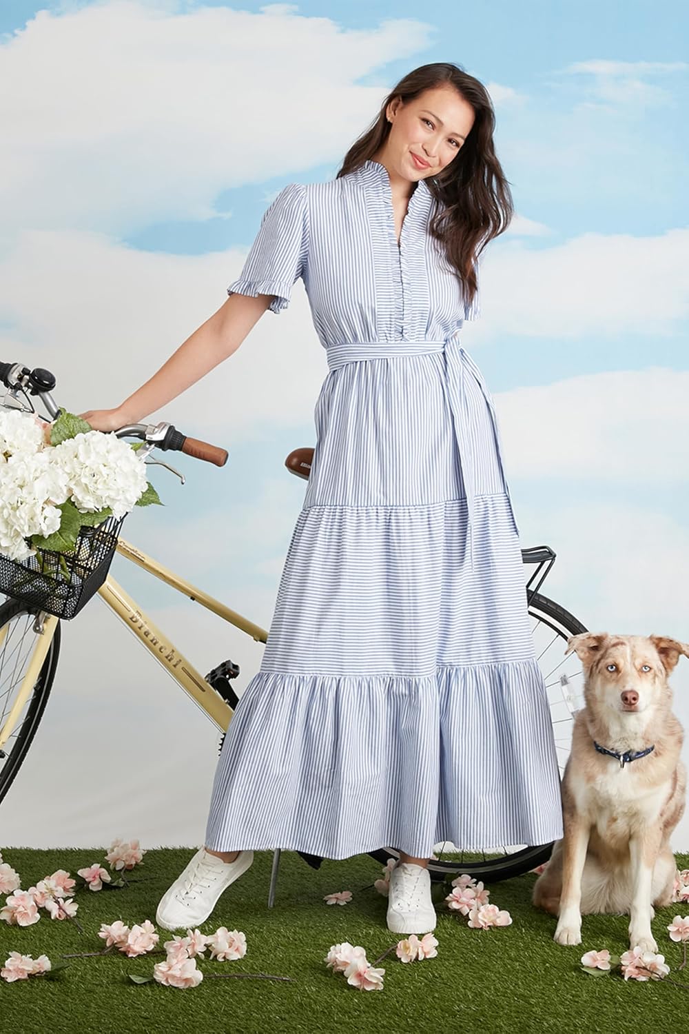 London Times Womens High Neck Ruffle Maxi Dress for Women | Breezy Vacation Summer Dresses for Women - Image 4