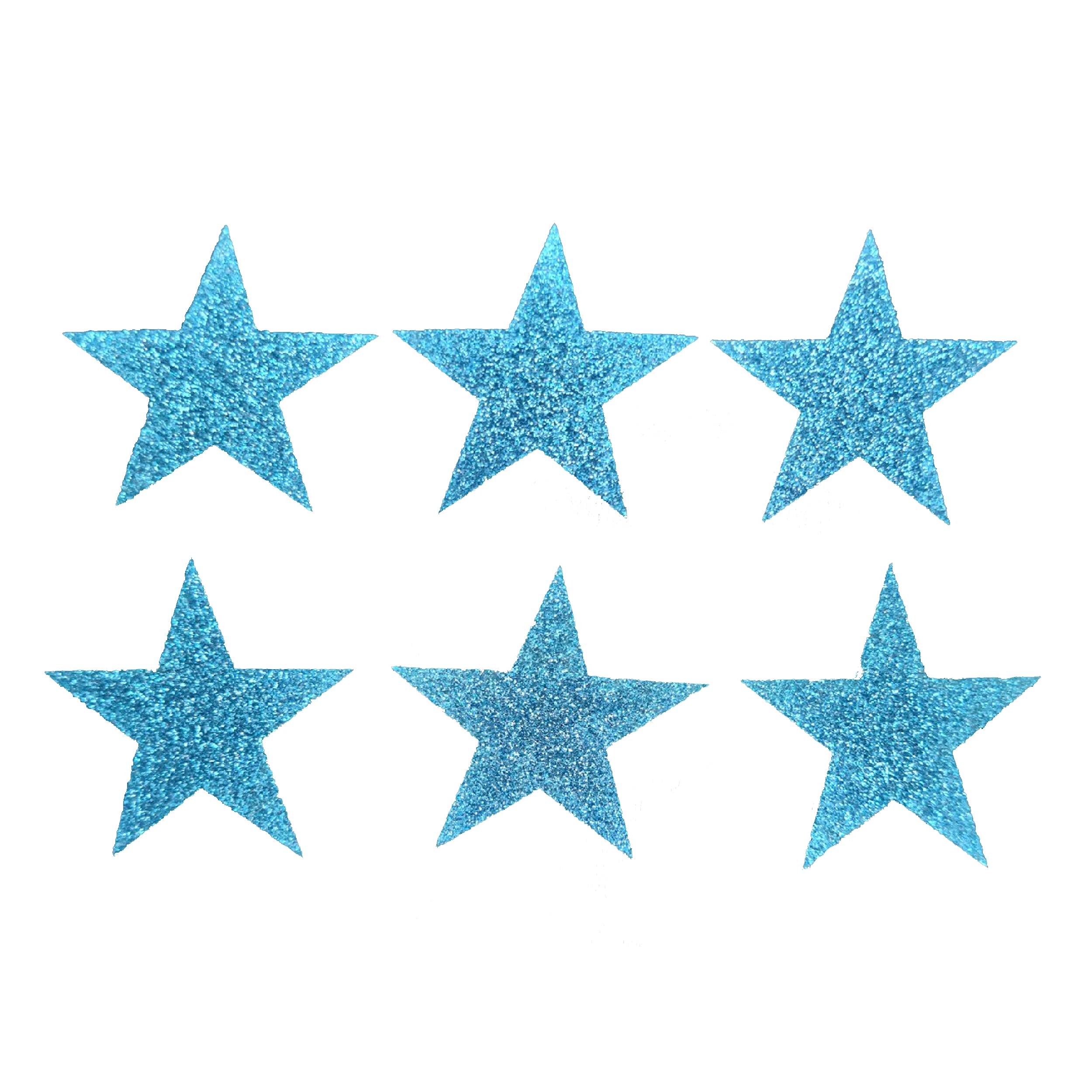 12 Light Blue Fabric Glitter 2 Inch 50mm Stars Iron-On