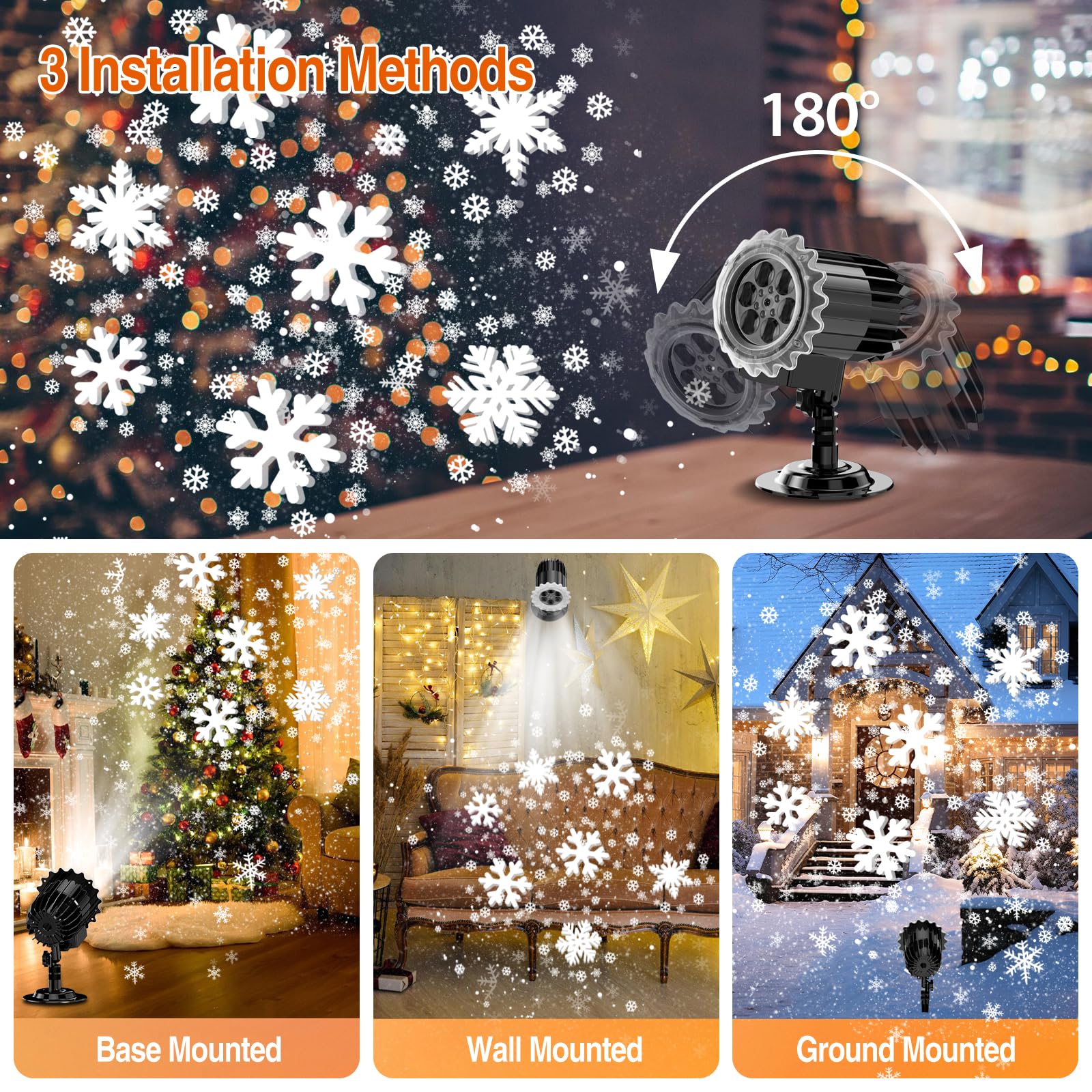 YAZEKY Kerstprojector voor buiten, led-3D-projector, sneeuwvlok, Kerstmis, waterdicht, IP65, led-verlichting, sneeuwvaleffect, decoratie voor Kerstmis, binnen, buiten, feest, bruiloft