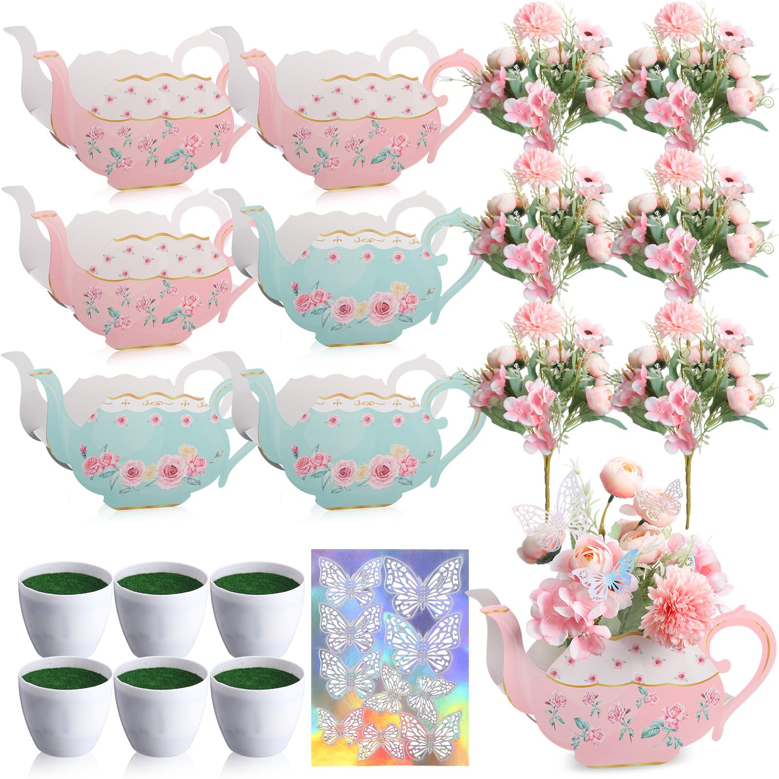 Amazon.com: Motipuns 6 Sets Tea Party Decorations, 6 Teapot Flower