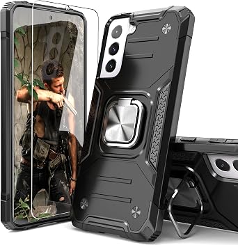 for Galaxy S21 5G Case with Screen Protector,Shockproof Drop Test Slim Fit Cover with Car Mount Kickstand Lightweight Protective Cover for Galaxy S21 5G,Black