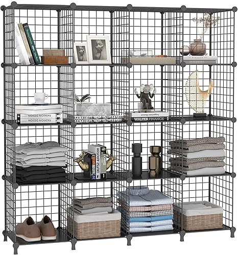 AWTATOS Organizador de almacenamiento de cubos de alambre, organizadores de armario y almacenamiento, estantes de almacenamiento de metal de 16