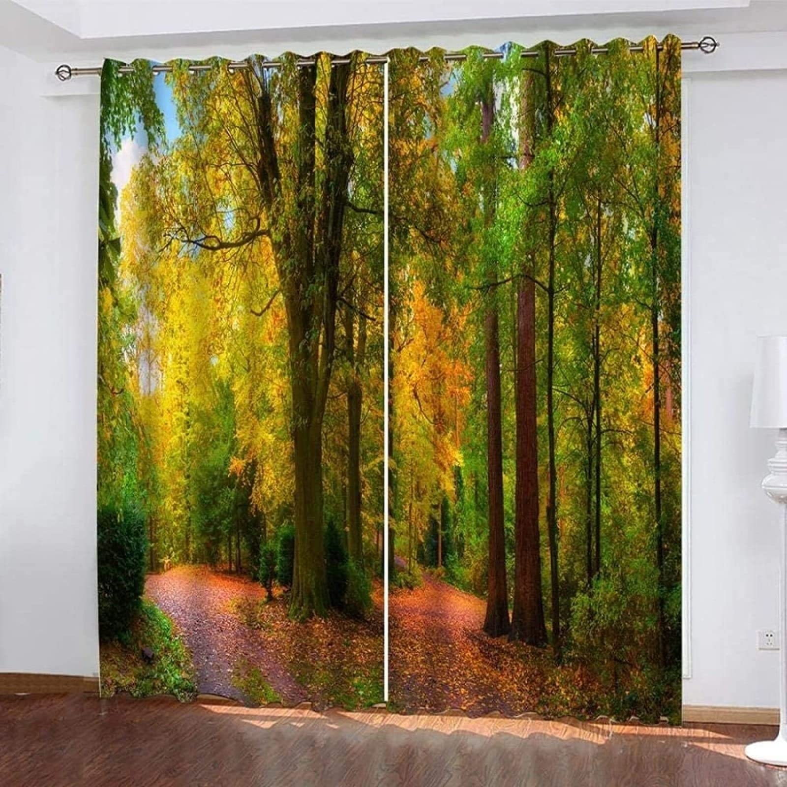 Buohwiwe Woods Landscape Blackout Curtains 3D Woods Landscape Curtains Eyelet Blackout Thermal Insulated Curtains for Window Drapes for Bedroom Living Room Curtains 46 x 54 Inch 2 Panels ss13