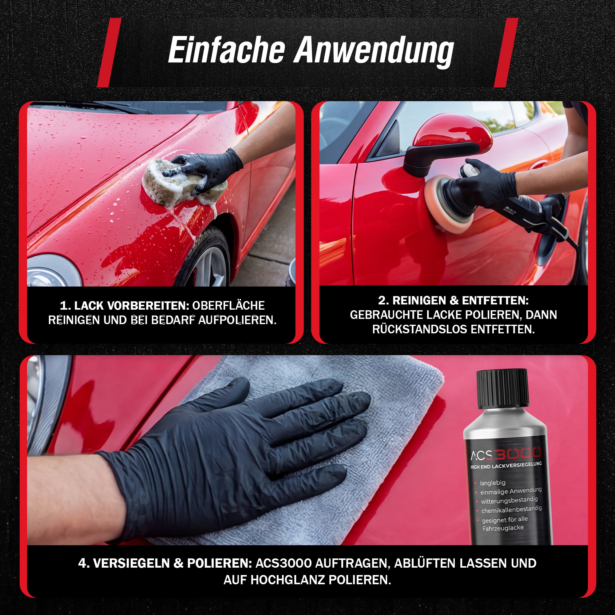 ACS3000 Keramik Lackversiegelung Set – 5+ Jahre Langzeitschutz – Molekulare Schutztechnologie – Hydrophober Lotus-Effekt – Keramikversiegelung, Auto-Versiegelung für Fahrzeuglack, Folie & Aluminium