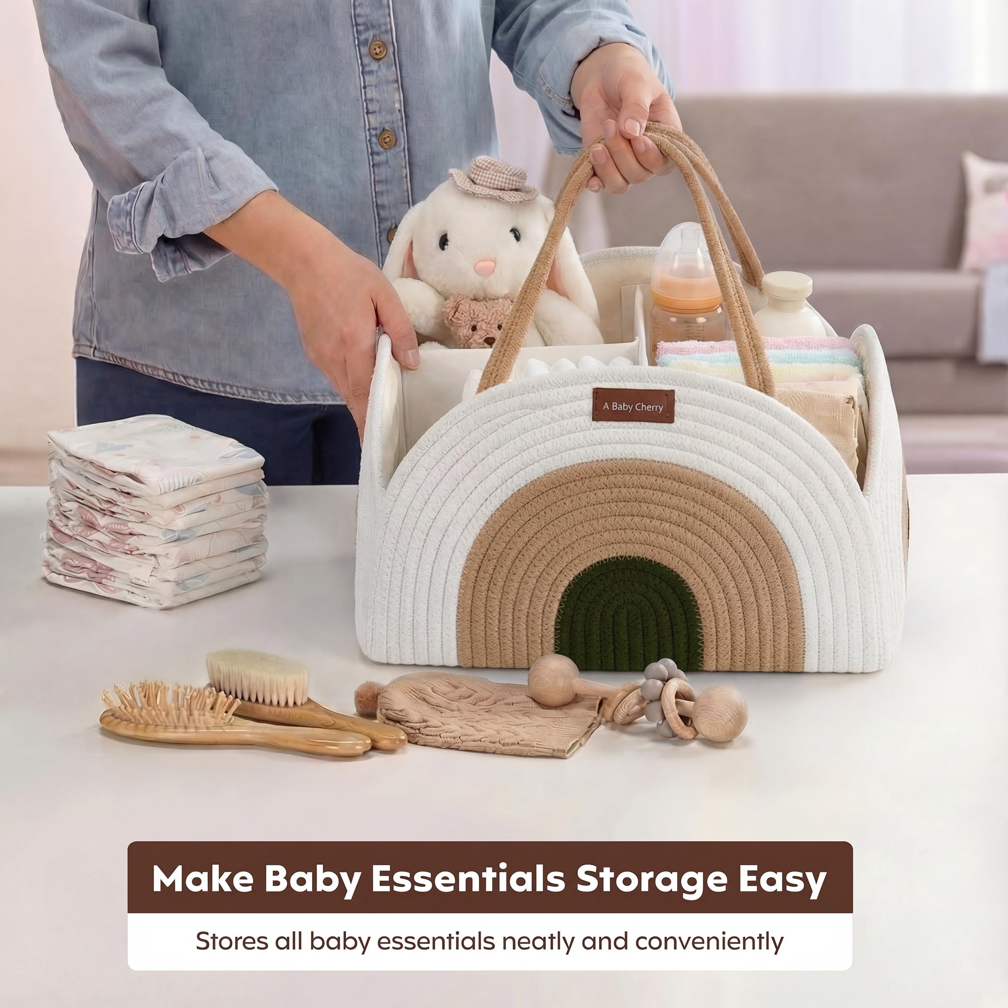 a baby cherry Cotton-Diaper Caddy | Diaper Bag for Baby | Diaper Caddy Organizer Large Capacity(36 * 25 * 21.5Cm) |Nursery Storage Bin and Car Organizer for Diapers and Baby Wipes 1