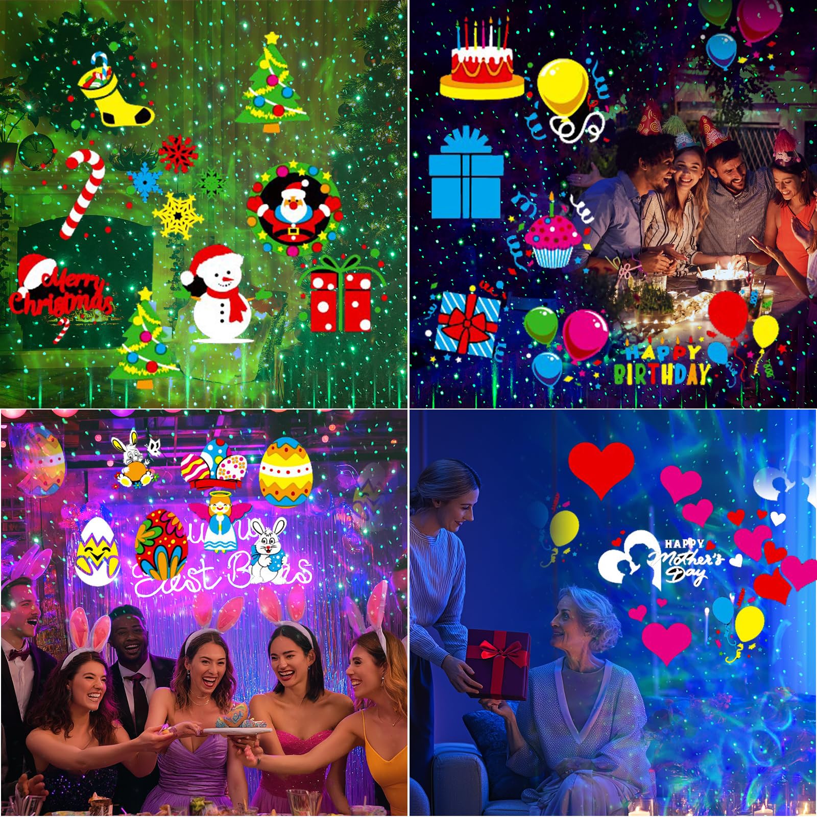 LIFFY Weihnachtsprojektor-Lichter für den Außenbereich – 3-in-1 HD-Effekte (Weihnachts-Laserlichter + Ozeanwelle + 10 Dias & 10 Farben), wasserdicht mit Timer, Urlaubs-Landschaftslicht für Innen- und