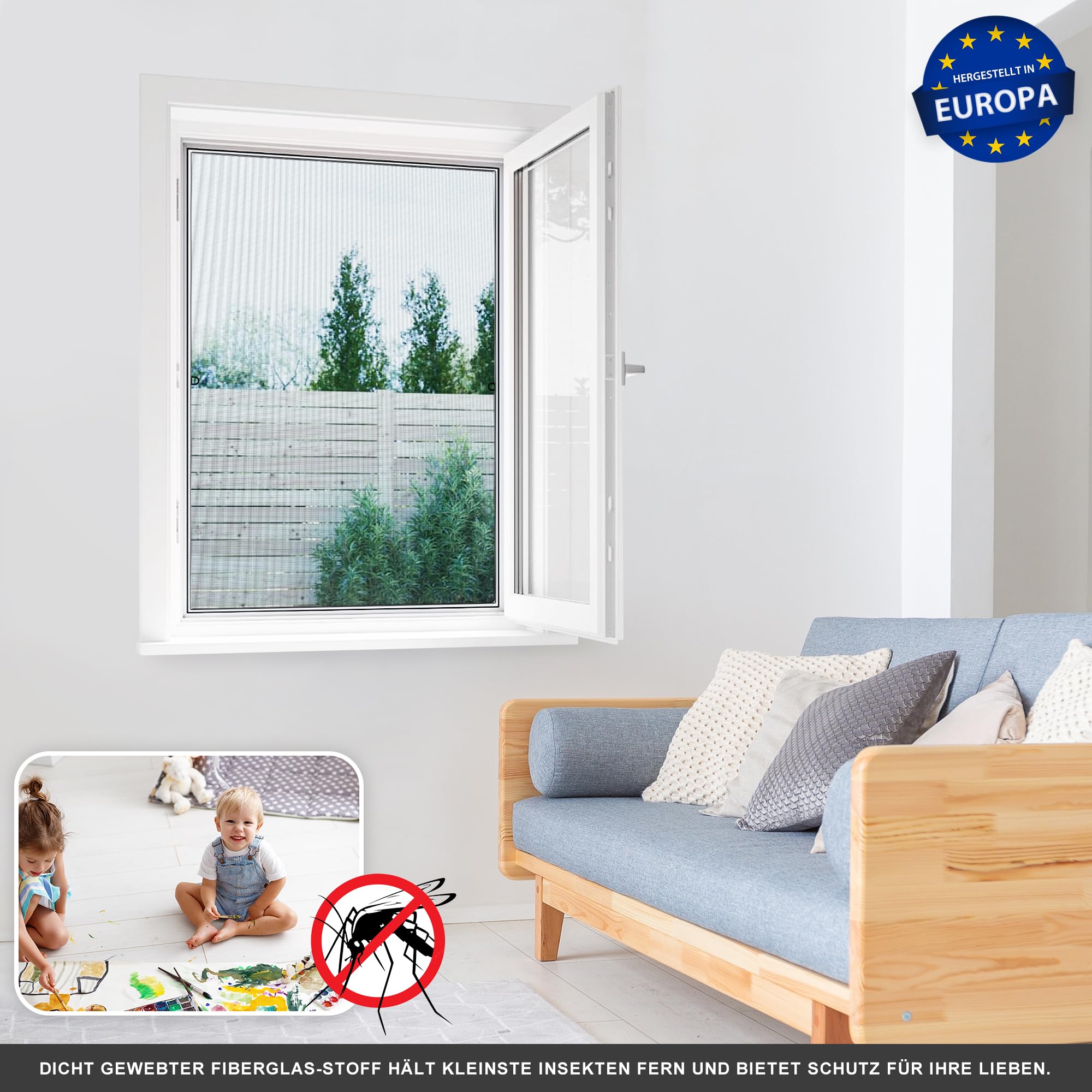 jarolift Fliegengitter Fenster Profi Line, Insektenschutz Fliegenschutzgitter Spannrahmen, Kürzbar, Alurahmen, 90 cm x 150 cm (B x H), Rahmenfarbe Weiß