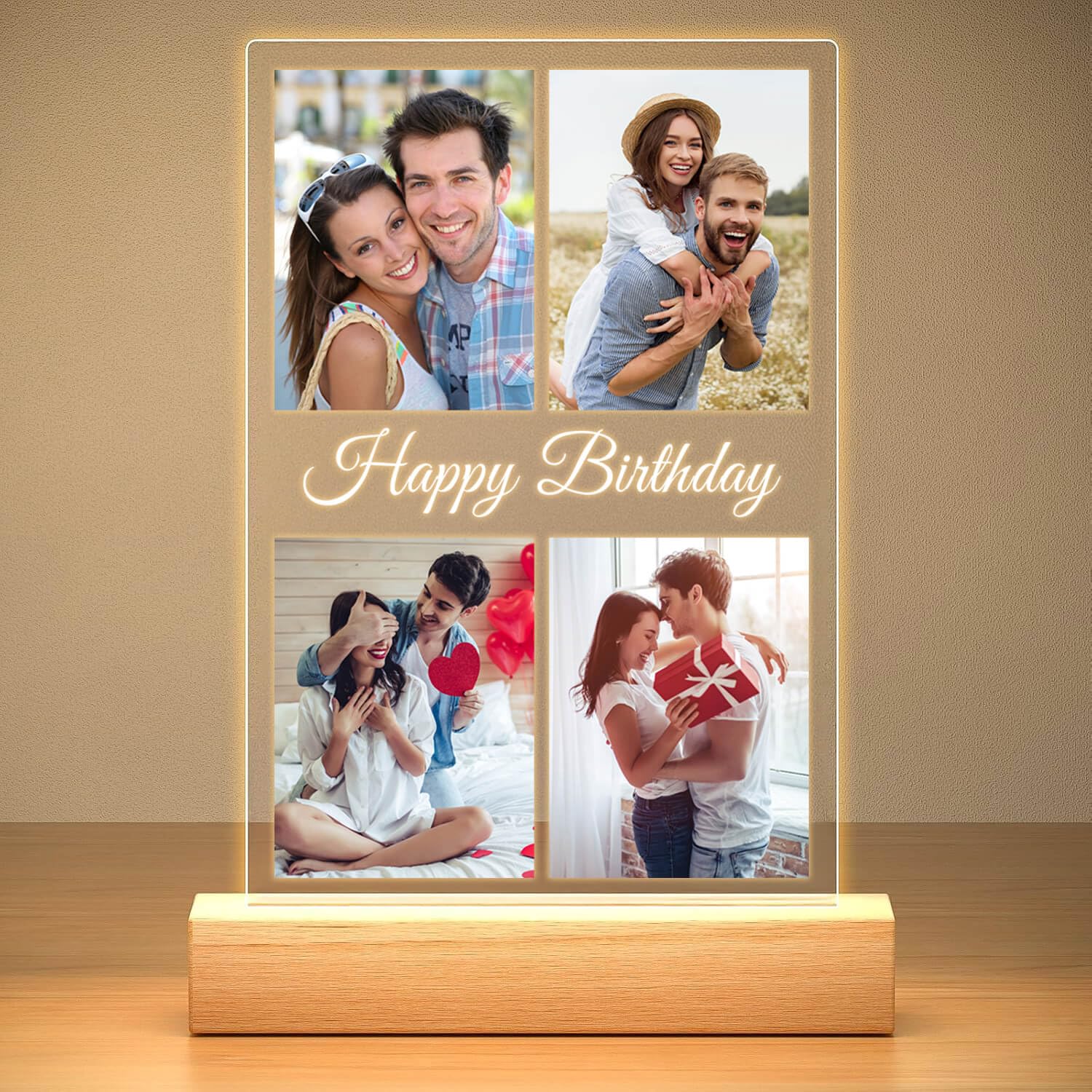 Personalized Christmas Birthday Gifts for Women & Men, Custom Photo Frame, Personalized Picture Frame with Night Light, Customized Anniversary Couple Gifts for Him & Her