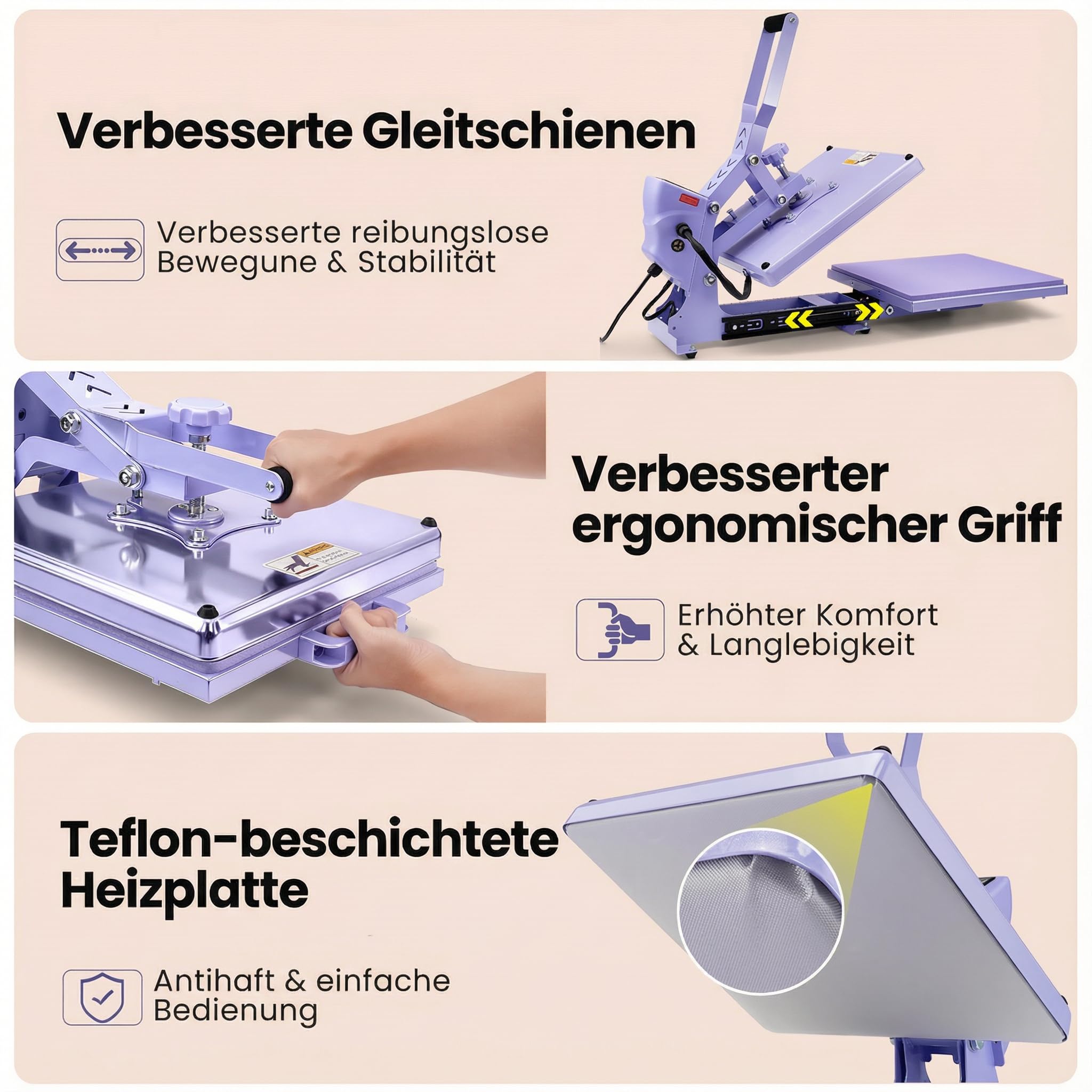 38x38 Schiebeauszug Heißpresse, Flachbett-Heizpresse für T-Shirts, Transferpresse, Industrielle Digitale Sublimationsmaschine für Sublimation auf T-Shirts für DIY (Lila)
