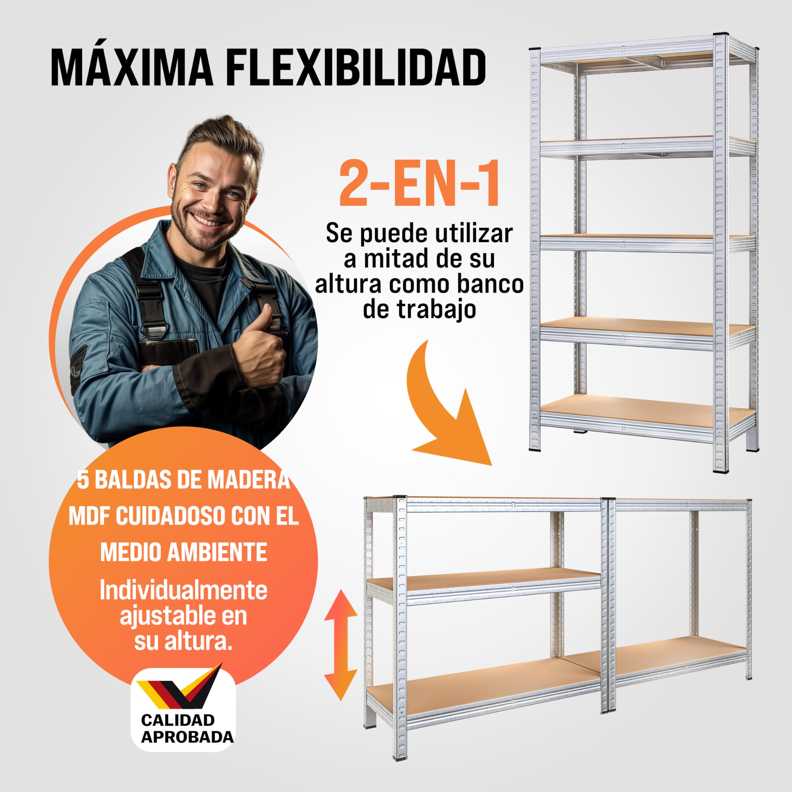 Monzana 2X Estanterías Almacenaje Metálicas Galvanizadas 180x90x40Cm Plata | 1750 kg, Modular, Trastero, Cocina, Despensa, 5 Estantes Baldas Ajustables, Carga Pesadas, Metálicas, Garaje,Almacenamiento