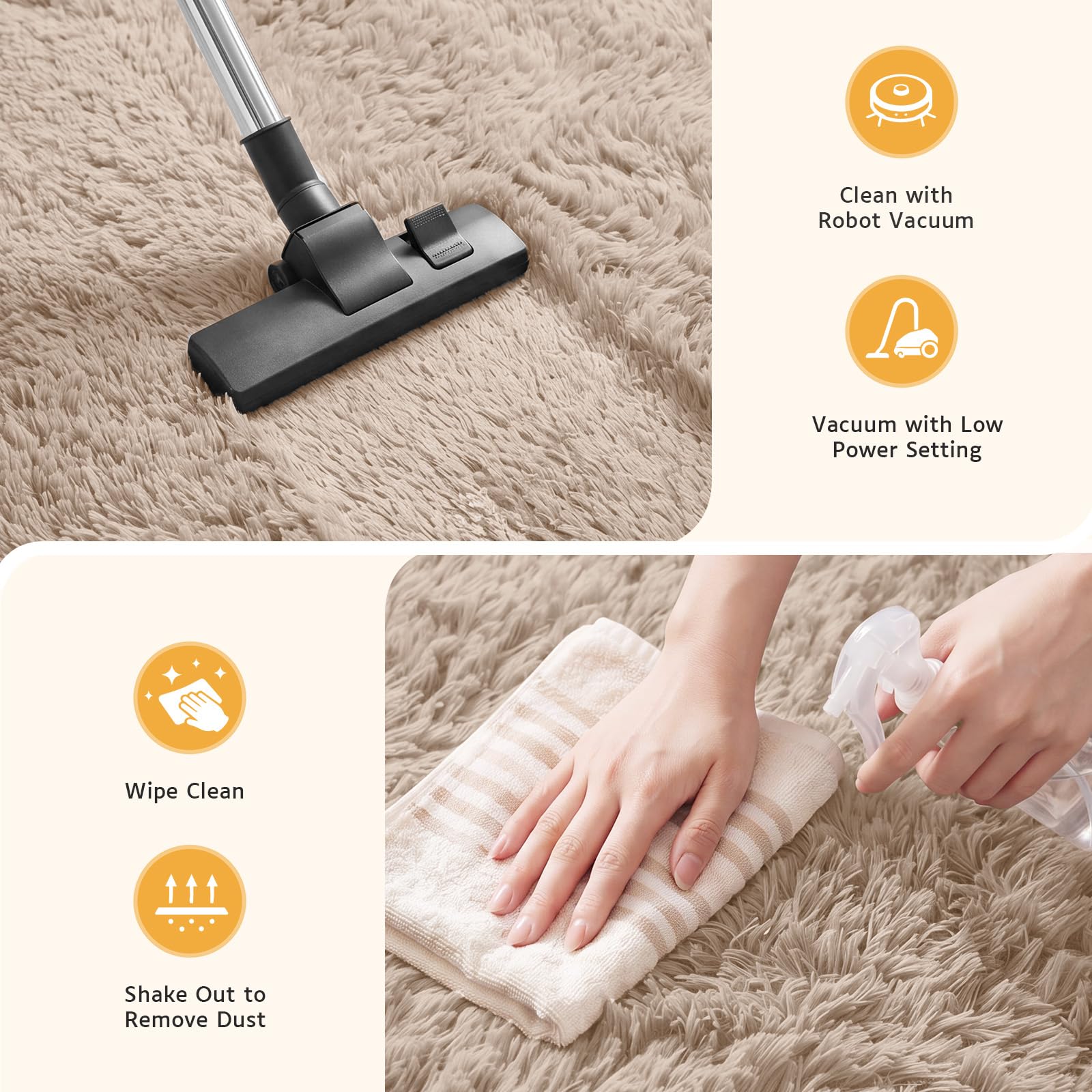 Hochflor Flauschig Teppich Wohnzimmer Schlafzimmer Läufer 160x230cm Kamel | Waschbar rutschfest, weicher Flor, vielseitige Teppiche, Carpet für Wohnraum, Schlafraum, Küche, Flur, Esszimmer, Eingang