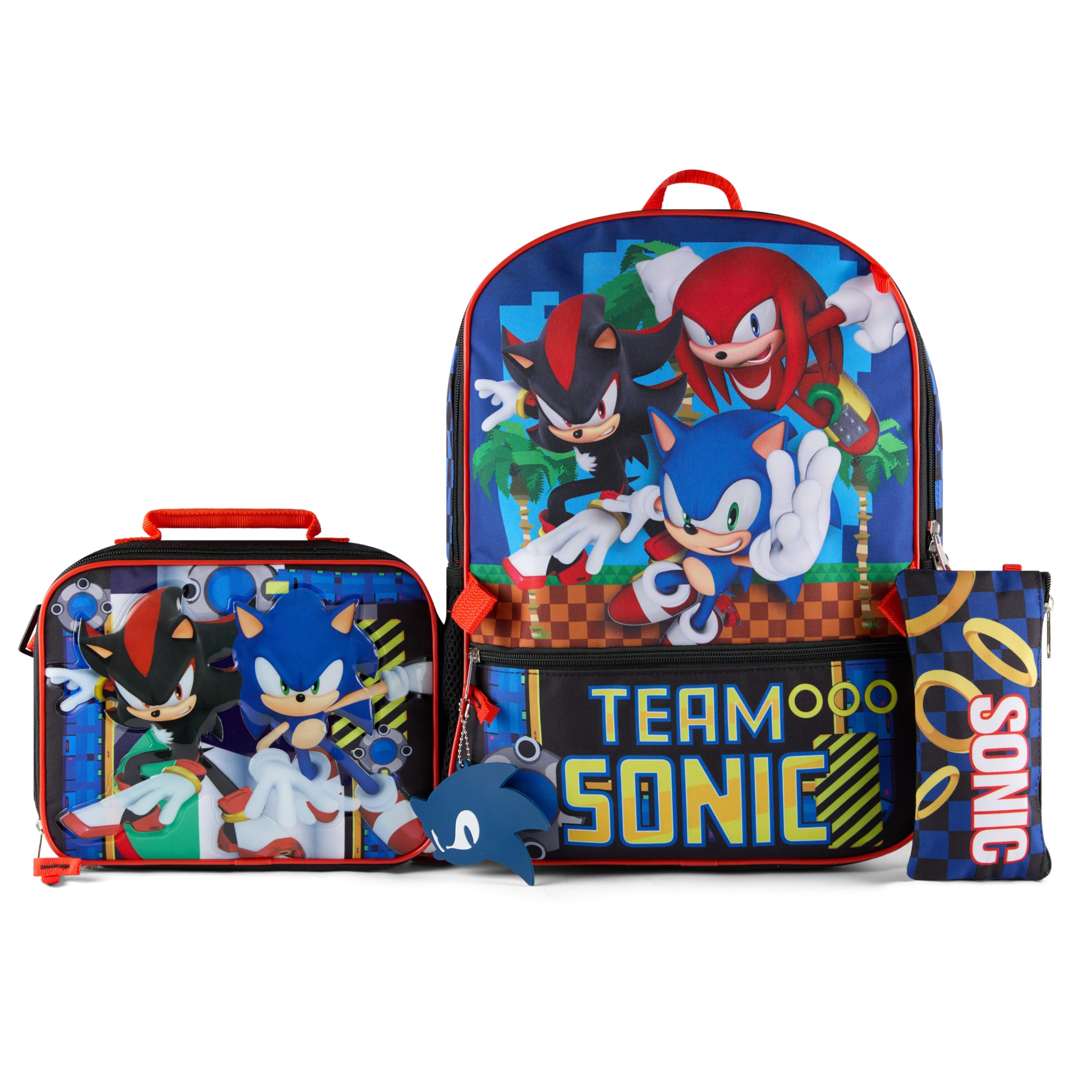AI ACCESSORY INNOVATIONS Sonic the Hedgehog 5 PC Backpack Set for Girls & Boys, 16” Book Bag Featuring Sonic, Shadow, & Knuckles