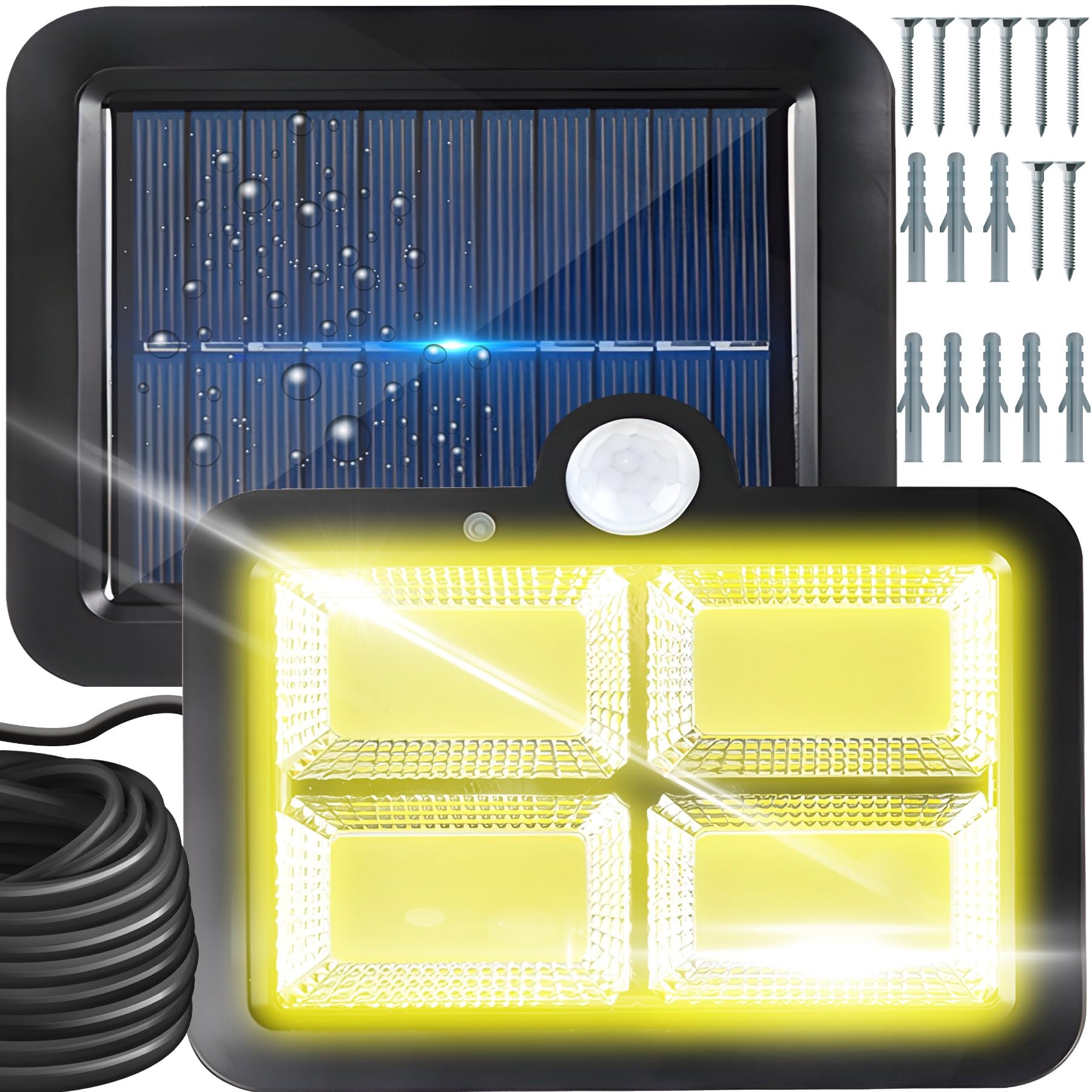 Retoo Lampa solarna zewnętrzna z czujnikiem ruchu 120 diod LED Nowy model lampy słonecznej do ogrodu Kinkiet solarny do użytku na zewnątrz idealne na patio werandę garaż drzwi wejściowe