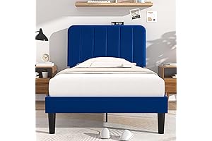 Vecelo Blue Bed Frame Twin Size with Adjustable Headboard for Style and Comfort