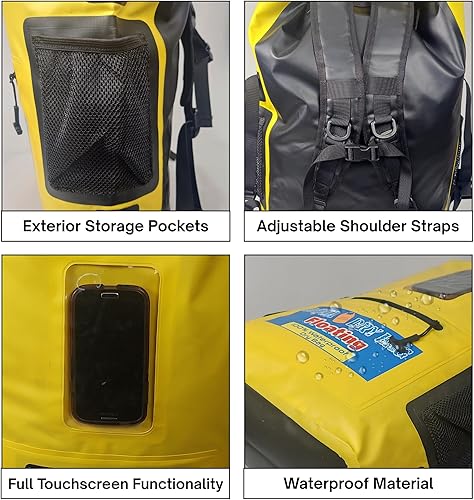 Miniatura 4 de Mochila impermeable de 28 L amarilla bolsa seca para teléfono celular con ventana exterior para un fácil uso durante todos los deportes acuáticos