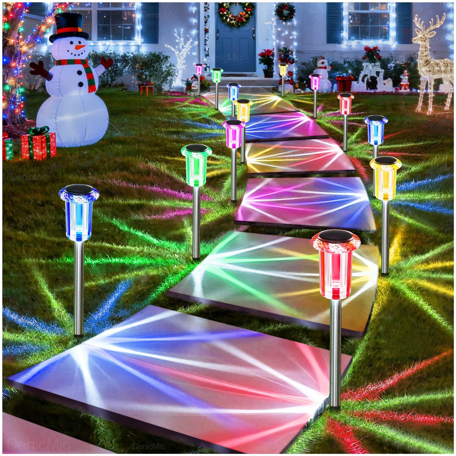 DenicMic Outdoor Solar Lights Waterproof 10 Pack Color LED Christmas Decor view 8