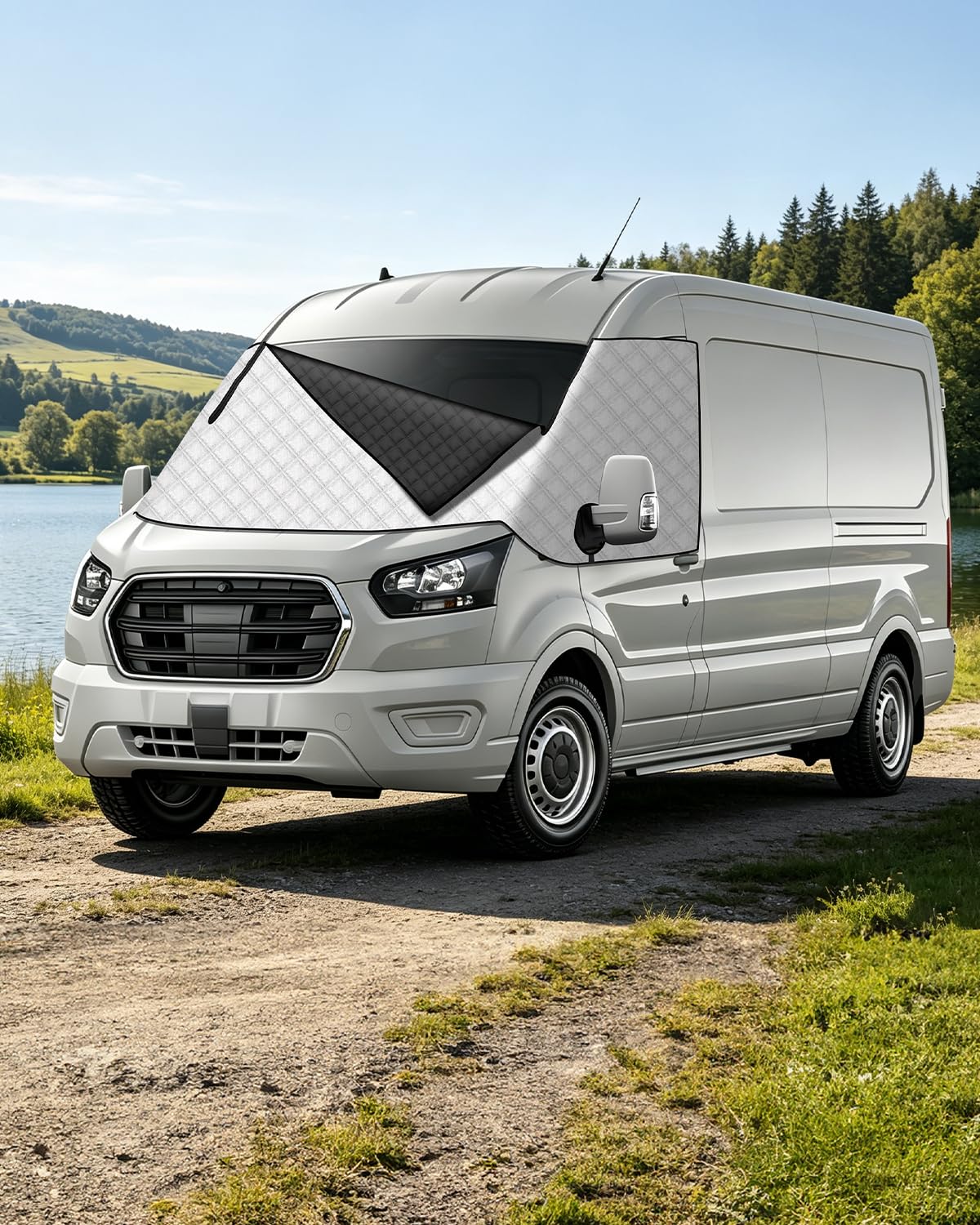 Frontscheibenabdeckung MK8 MK9 Thermomatte Wohnmobil mit Zipper | Windschutzscheibenabdeckung, Aluminiumfolie, UV-Schutz, Wasserdicht, für F-ord Transit MK8 und MK9 2015–2026